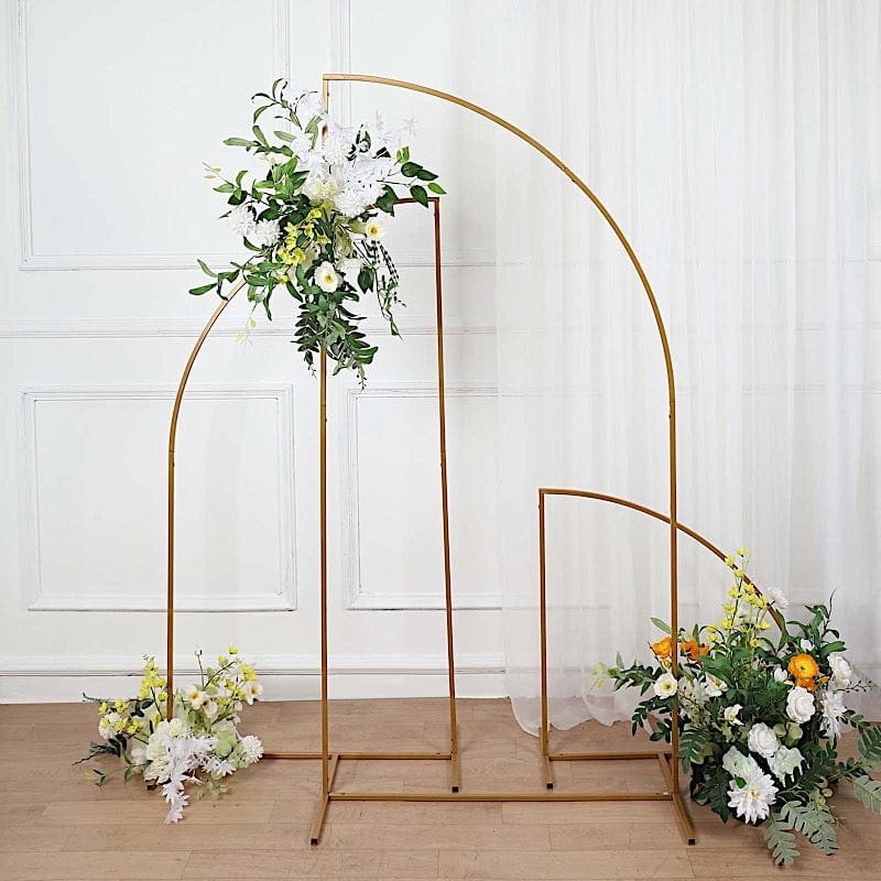 Half Moon Metal Floral Display Frame - Gold Wedding Arch Backdrop Stand for Outdoor Ceremonies, Photo Shoots & Garden Decor