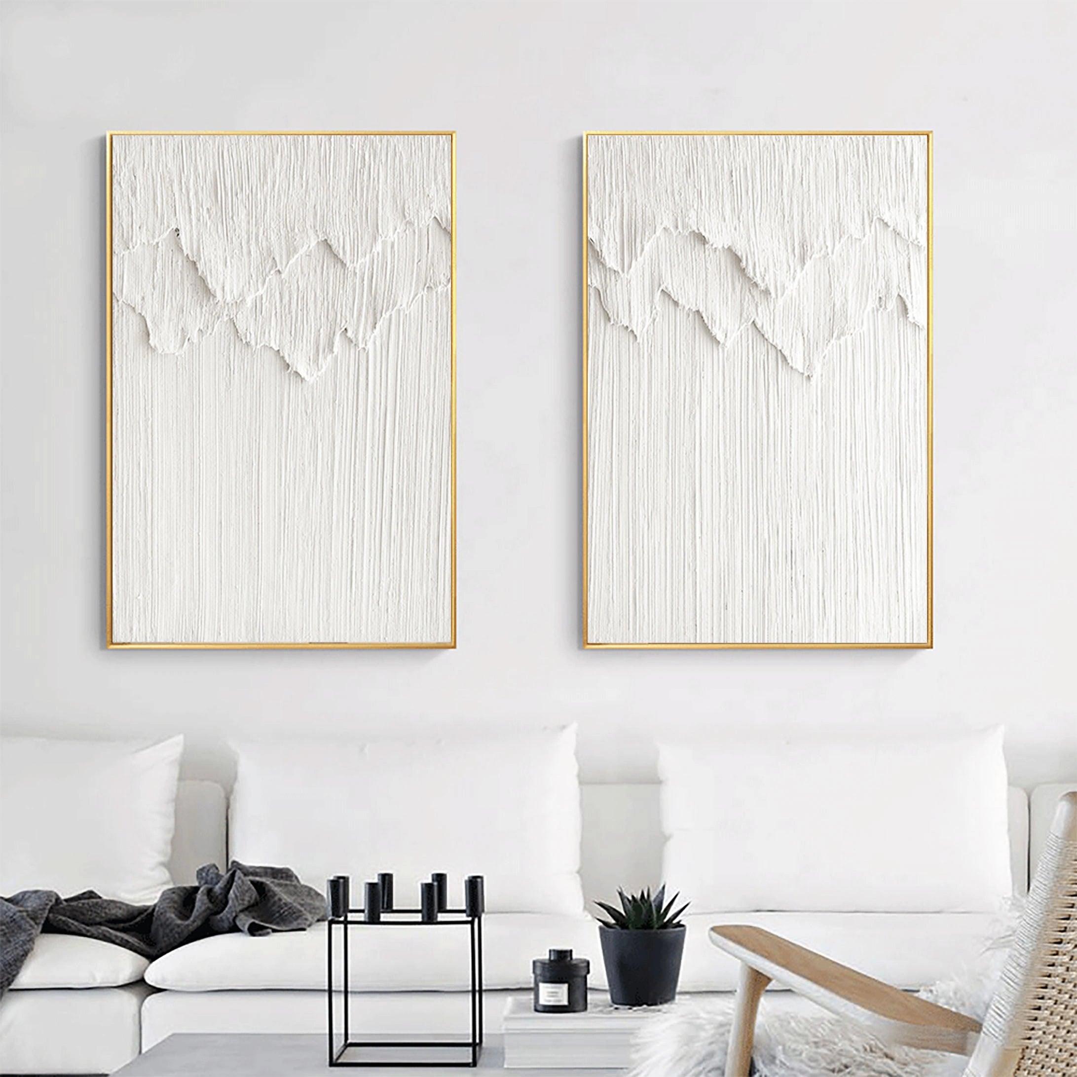 Minimalist Textured Plaster Art Paintings - Set of 2 Modern Abstract Wall Decor (#MM064) for Living Room, Bedroom & Office