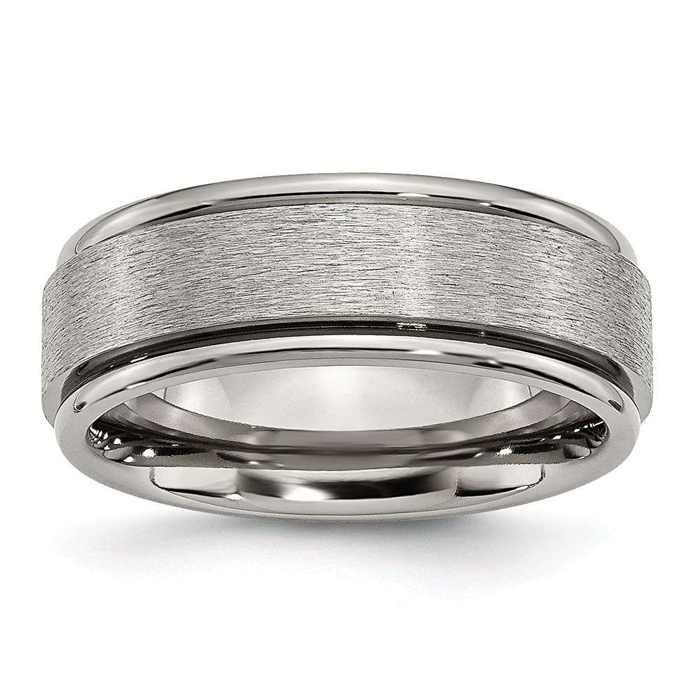 Diamond2Deal 8mm Titanium Satin Finish Wedding Band Ring for Men - Durable & Comfortable Ridge Edge Design - Perfect for Engagement, Anniversary & Everyday Wear