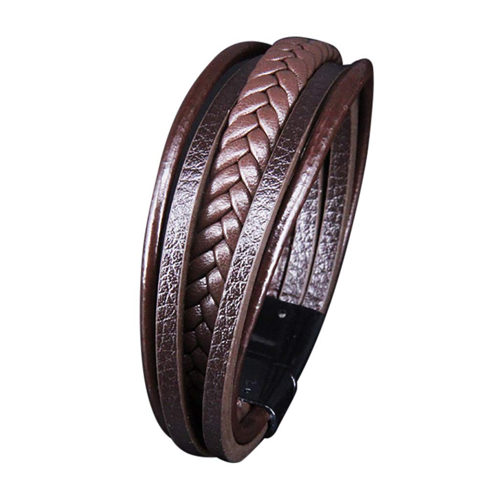 Vintage Magnetic Buckle Men's Bracelet - Multilayer Alloy Woven Hand Chain in Gold Tone, Adjustable One Size Fits All - Perfect for Casual Wear, Date Nights & Gift Giving