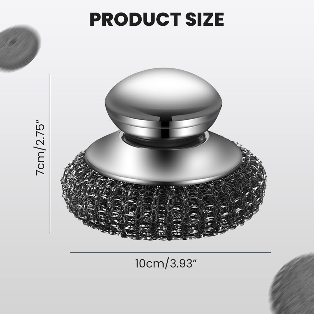 2024 Upgraded Stainless Steel Wool Scrubber with Handle - 4 Pack Detachable Metal Scrub Pads for Pots, Pans, Stoves, Grills & Dishes - Heavy Duty Cleaning Brush for Kitchen, BBQ & Outdoor Cooking