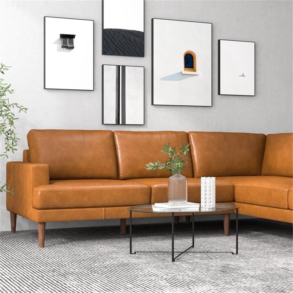 Premium ASHCROFT Aplee Modern Leather Corner Sectional Sofa - Tan Brown Genuine Leather Living Room Couch with Chaise Lounge | Perfect for Family Gatherings, Movie Nights & Contemporary Home Decor