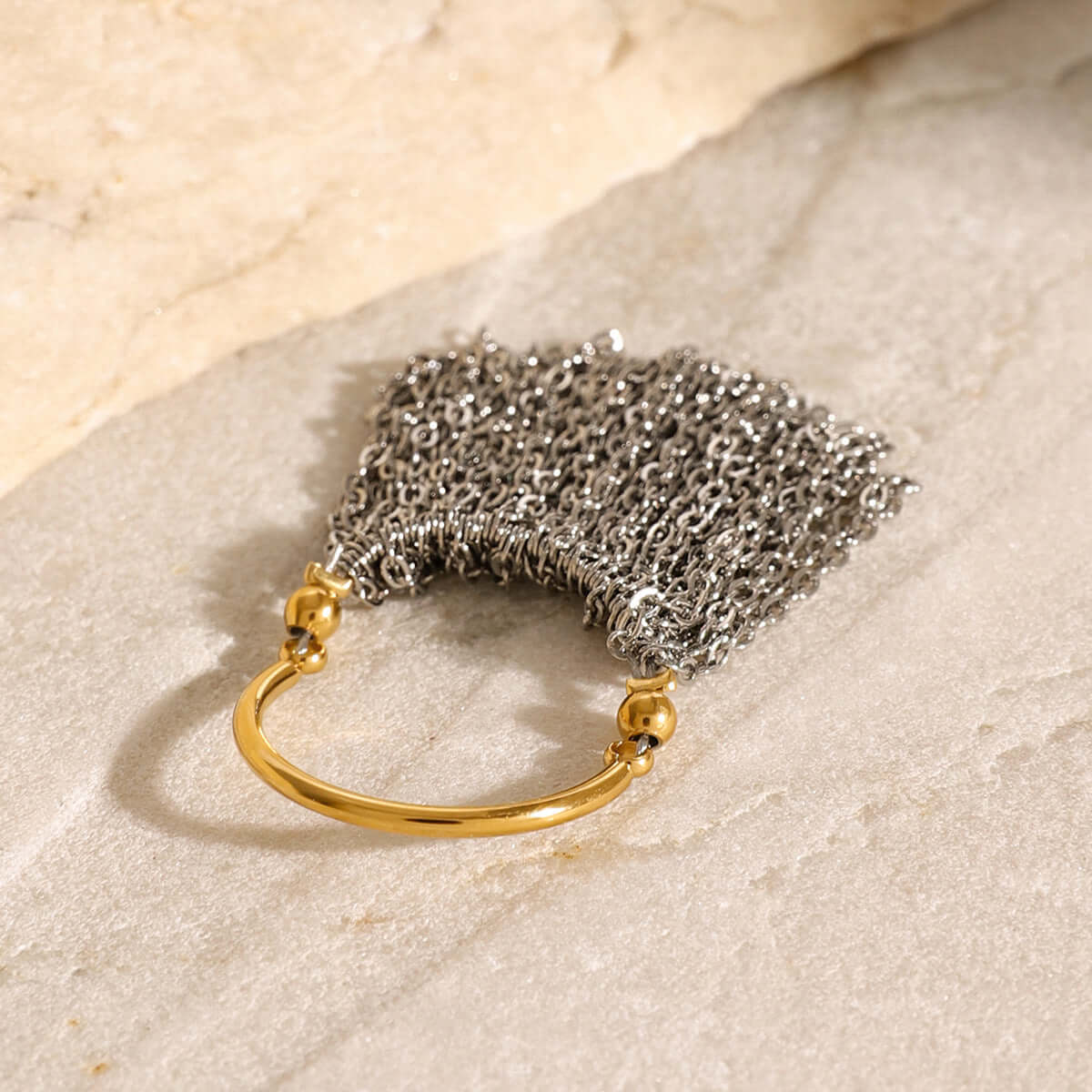Exaggerated Gold and Silver Two-Tone Tassel Chain Ring for Women | Trendy Boho Jewelry for Parties, Weddings & Everyday Wear | JDR041