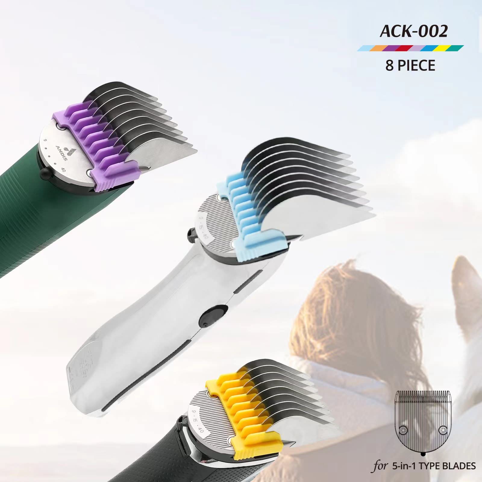 Premium 5-in-1 Detachable Blade Pet Clipper Guide Comb Set - Stainless Steel Attachment for Dogs & Cats (Not Compatible with A5 Style Blades) | Perfect for Professional Grooming & Home Pet Haircuts