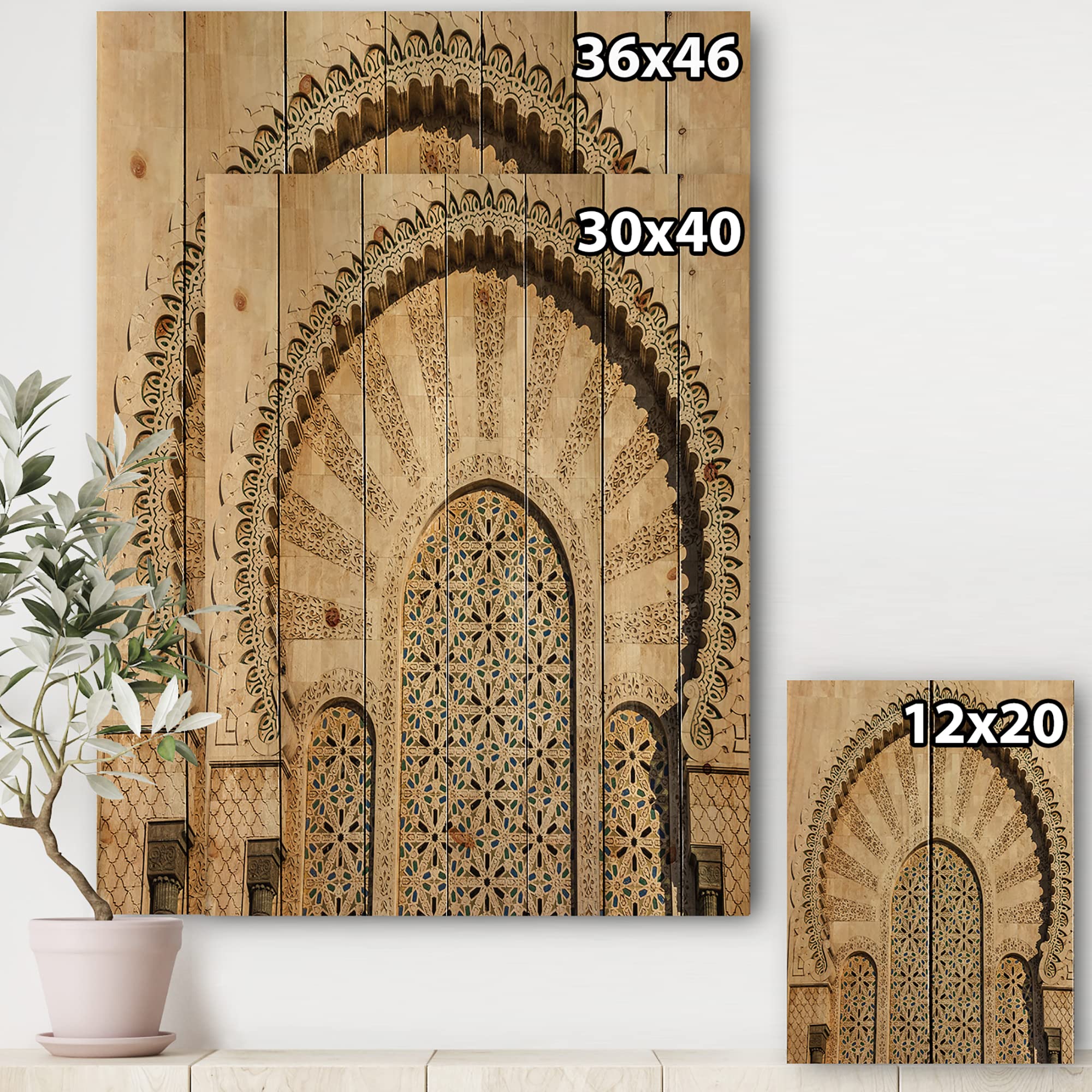 DesignQ Traditional Moroccan Mosque Door Wood Wall Decor - Handcrafted Yellow Wood Wall Art, Large Abstract Wood Panels on Natural Pine - Perfect for Boho Home Decor, Living Room Accent & Cultural Wall Art Display