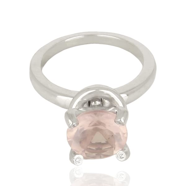 Rose Quartz & CZ Sterling Silver Ring for Women - 925 Solid Silver, Elegant Gift for Mom, Anniversary, Birthday, Wedding & Christmas - Perfect for Daily Wear, Date Nights & Special Occasions (Rose Quartz, White Rhodium, Size 10.5)