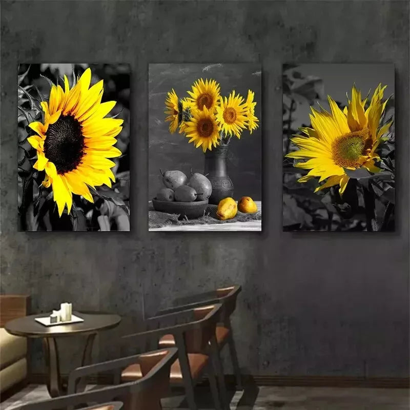 3-Piece Sunflower Wall Art Set - Black & White Canvas Posters 50x70cm Framed - High Quality Print | 100% Australian Made | Ready to Hang | Perfect for Living Room, Bedroom & Office Decor