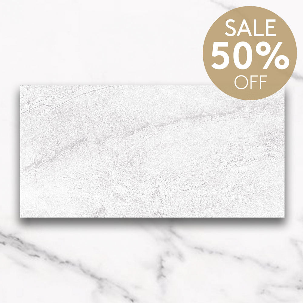 Mondial White 300x600mm Stone Look Lappato Porcelain Tile - Premium Ceramic Wall & Floor Tile for Bathroom, Kitchen & Living Room Renovation
