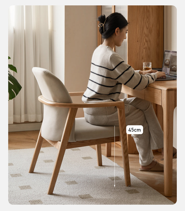 Premium Solid Oak & Ash Wood Chair with Organic Leather Upholstery - Ergonomic Office & Living Room Furniture for Home & Workspace