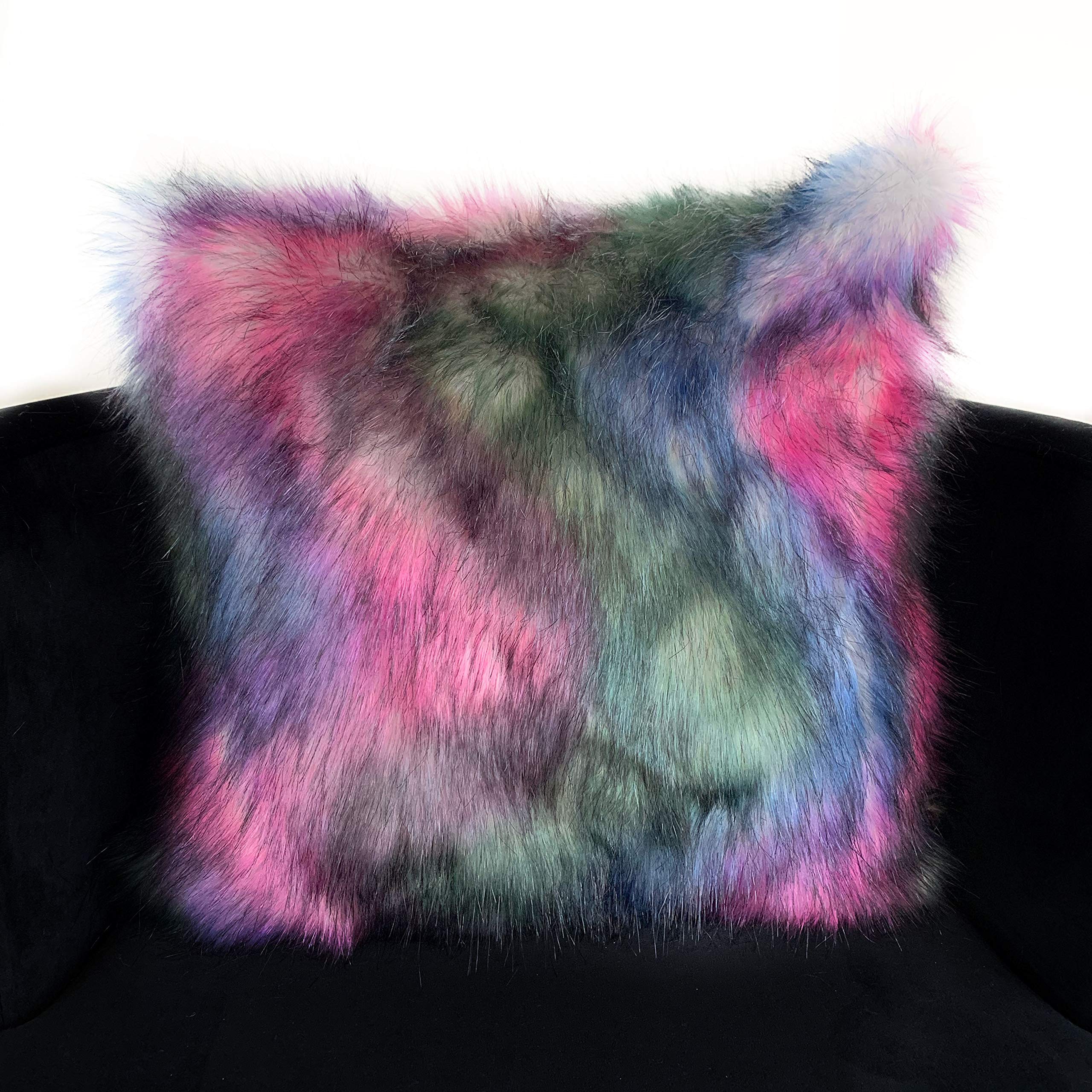 Luxury Faux Fur Throw Pillow 18x18 Inches - Plutus Northern Lights Animal Print (Green, Purple, Blue) Double Sided Decorative Pillow for Sofa, Bed & Home Decor