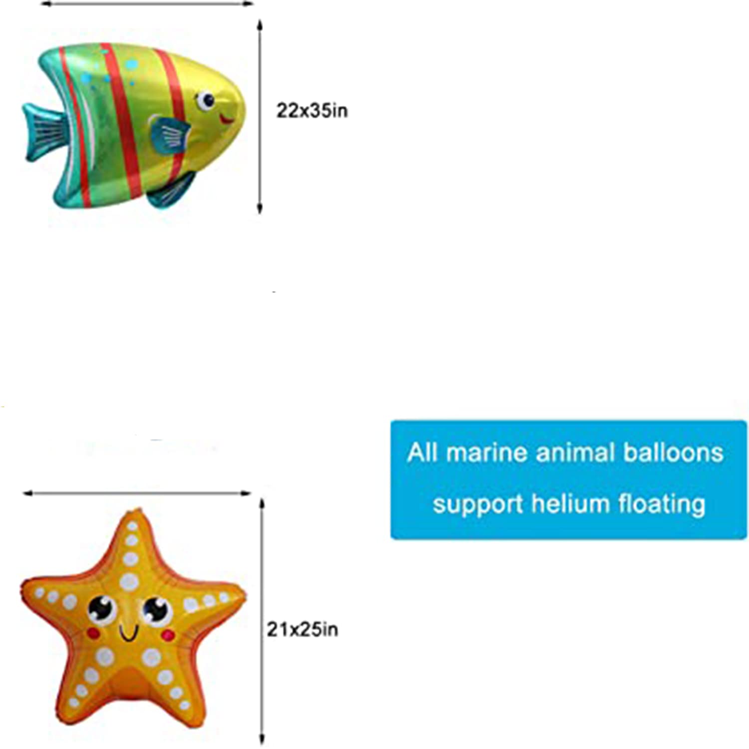 14-Piece Under The Sea Animal Balloons Set - Large Octopus, Shark, Fish Mylar Balloons for Ocean Themed Parties, Baby Showers, Birthday Decorations - Perfect for Kids Room Decor & Underwater Adventure Themed Events
