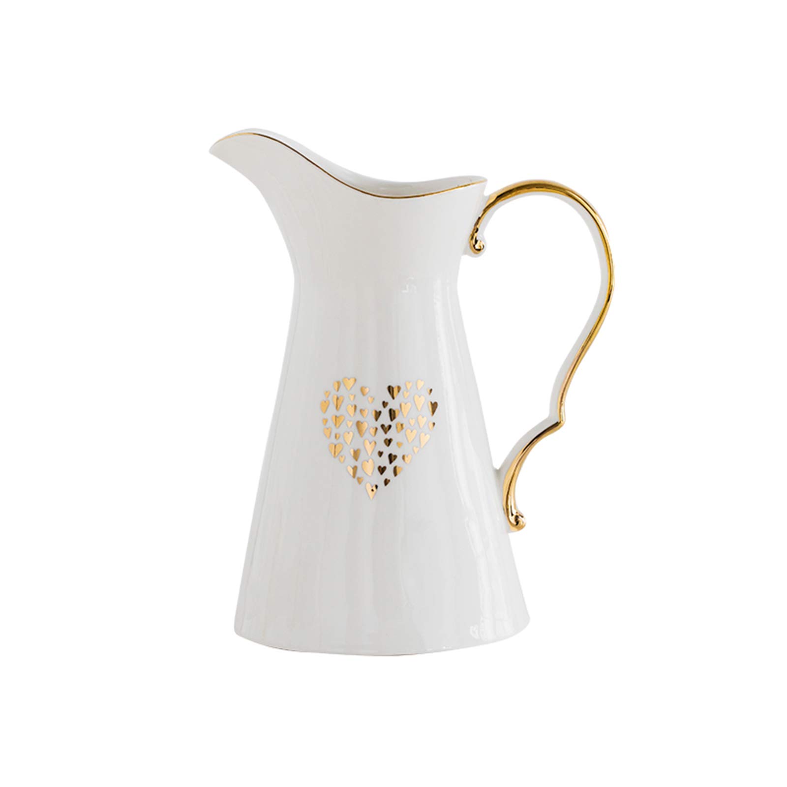 Modern Ceramic Decorative Vase - Large Capacity Thick Bronzing Love Pattern Jug Vase for Home & Restaurant Decor (13.9x5.22 inches, White) - Perfect for Living Room Centerpiece, Wedding Decor, and Tabletop Display