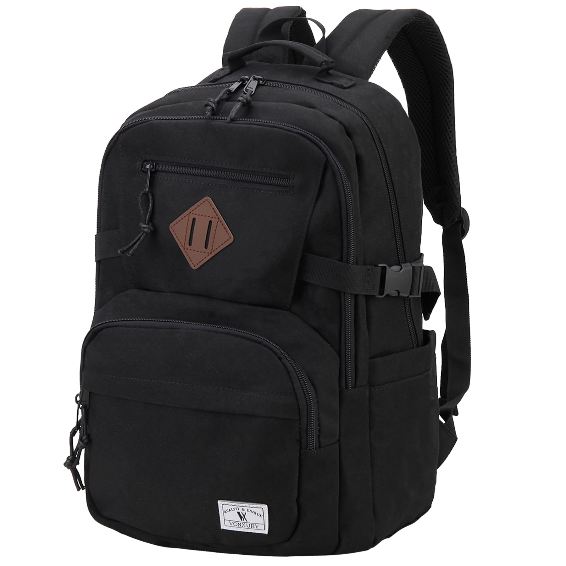 VX VONXURY Water Resistant School Backpack for Teens - Classic Travel Bookbag for Boys & Girls (Black) | Durable Backpack for High School, College & Daily Commute