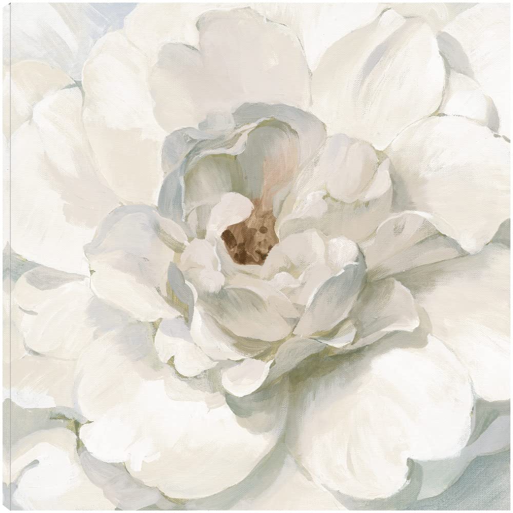 Botanical Wall Art Canvas - Neutral Peony Floral Painting by Danhui Nai (22x22 inches) | Elegant Bathroom Decor & Bedroom Wall Art | Perfect for Spa, Living Room and Home Office Decoration