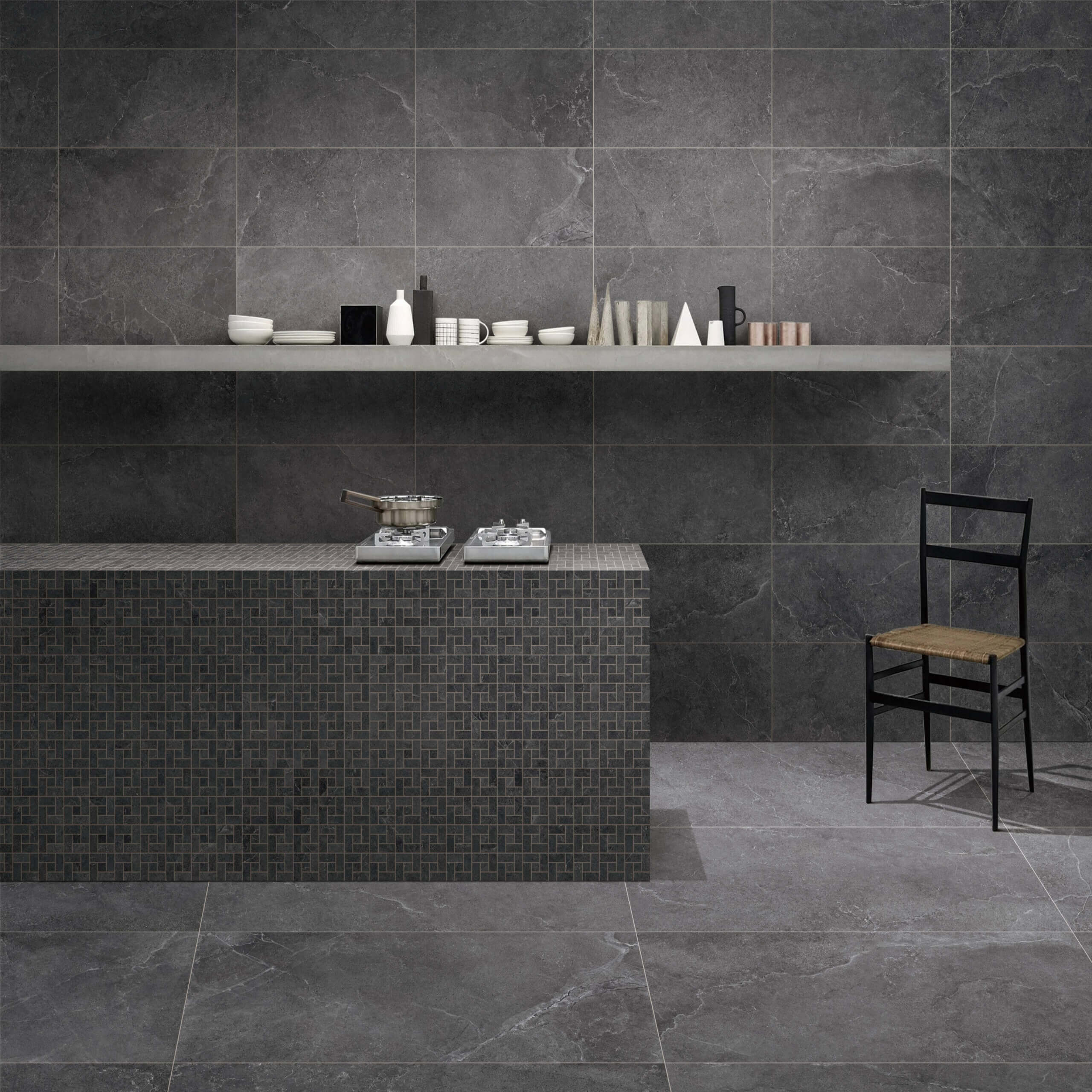 ENZO 600x300mm Premium Surface Tec Coal Black Tile - Perfect for Kitchen Backsplash, Bathroom Walls & Modern Flooring