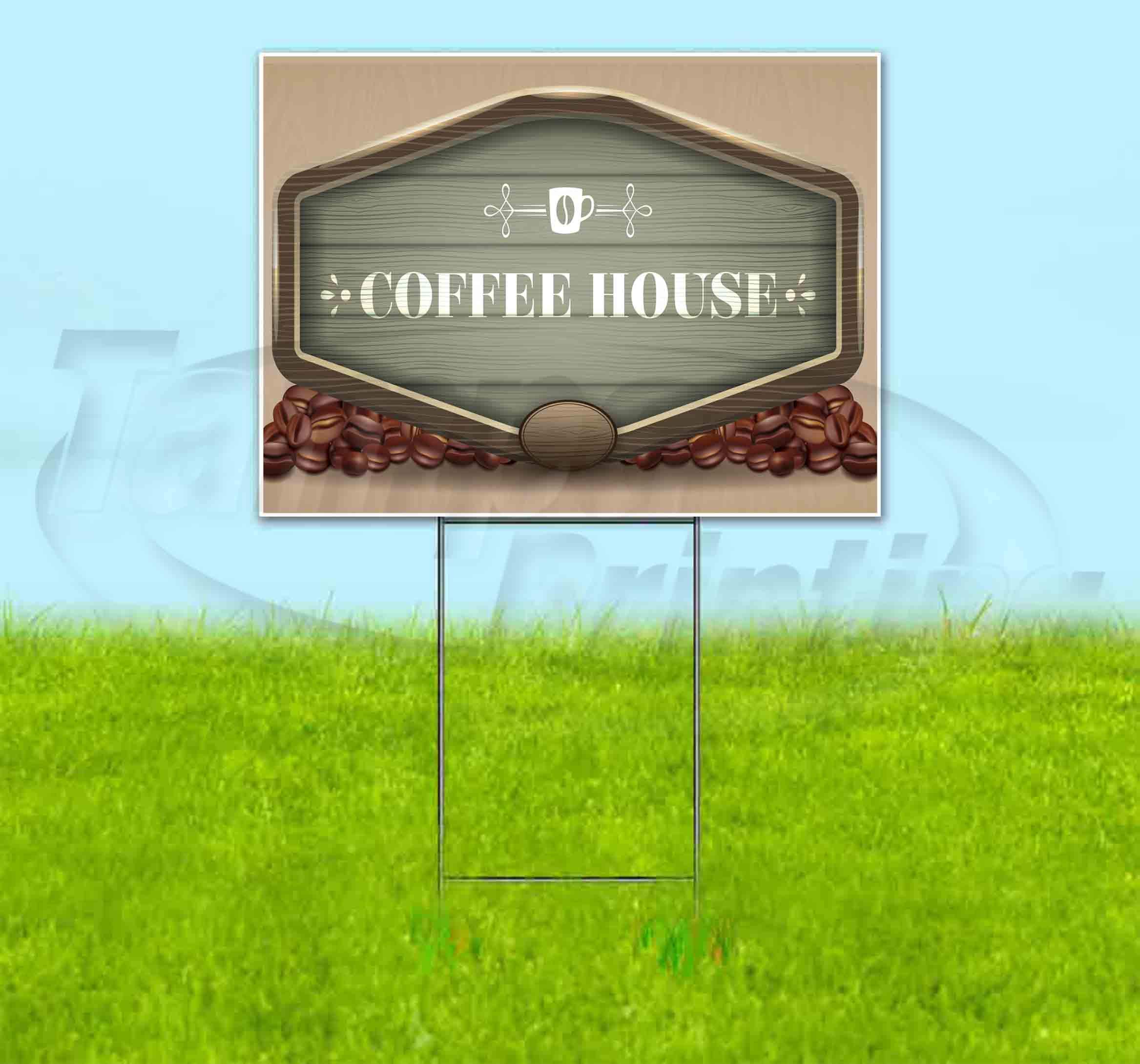18x24 Inch Coffee House Yard Sign with Metal Step Stake - Bulk Discounts & Multi-Packs Available - Perfect for Business Advertising, Real Estate Signs, and Event Promotion