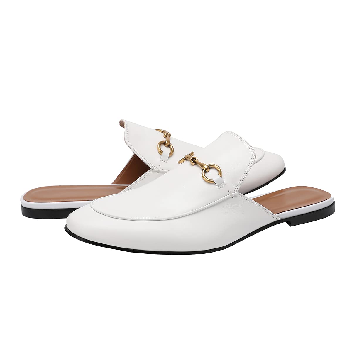 Genuine Leather Men's Mules Clogs - Slip On Backless Loafers & Casual Slippers - Comfortable White Shoes Size 8 for Home, Office & Outdoor Wear