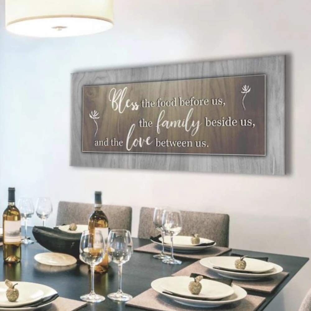 Bless the Food Before Us - Framed Wall Art for Kitchen & Dining Room Decor - Brown Wooden Sign (42x19 Inches) - Perfect for Farmhouse, Rustic & Christian Home Décor