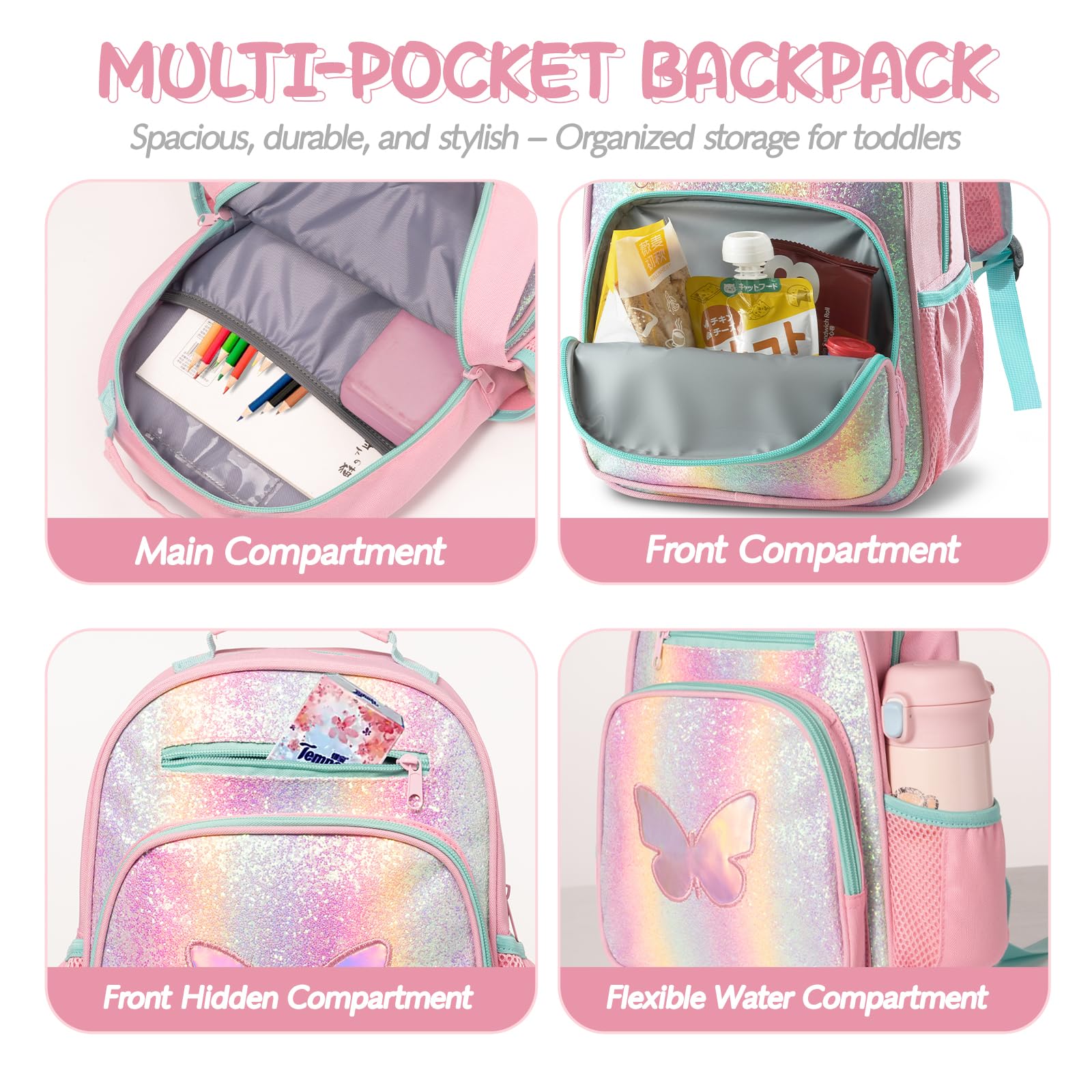 Cute Butterfly Backpack for Girls Age 4-8 - Lightweight Kindergarten & Elementary School Backpack with Adjustable Chest Strap - Perfect for School, Travel, and Daily Use