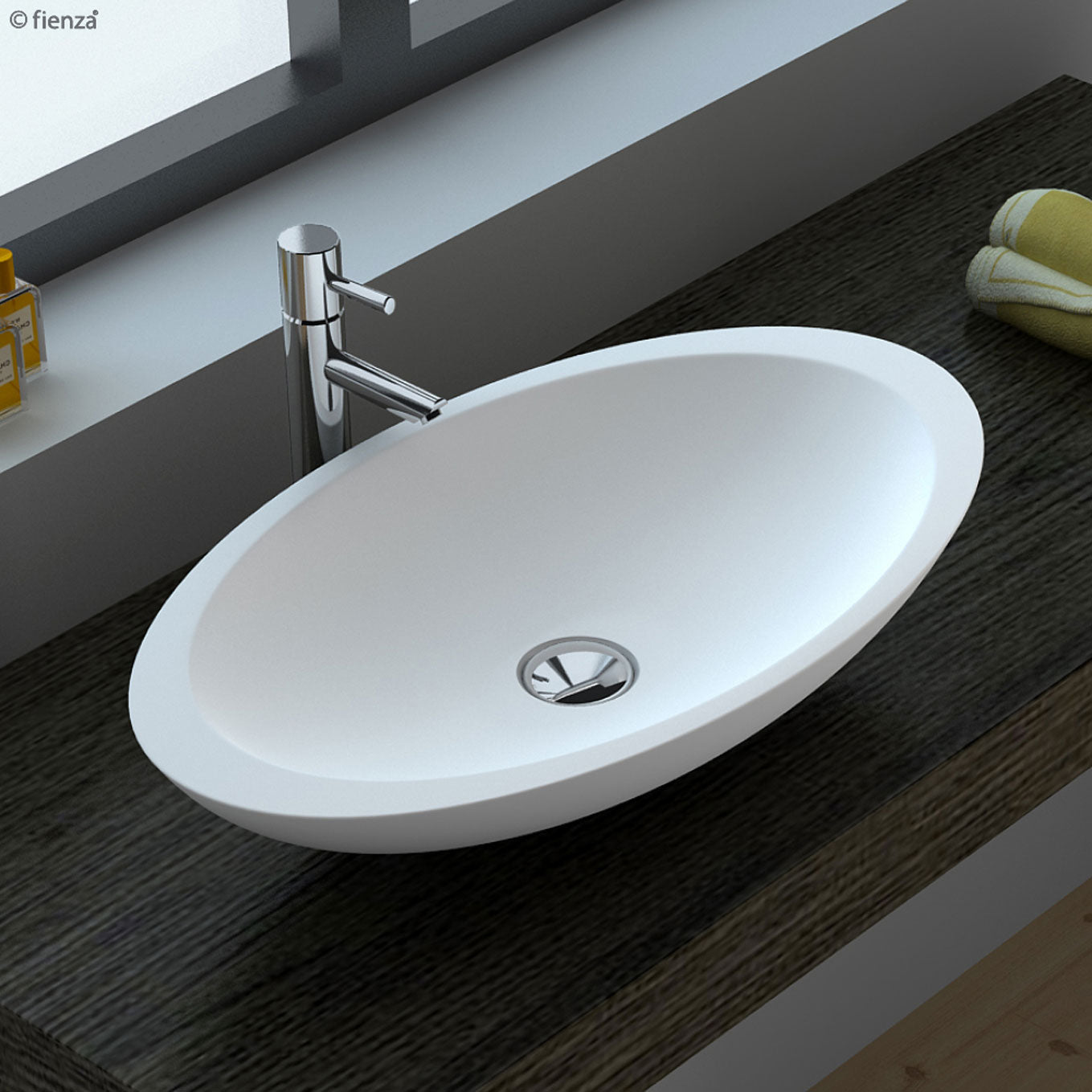 Fienza CSB01 Matte White Above Counter Solid Surface Bathroom Sink Basin - Perfect for Modern Vanities, Powder Rooms & Guest Bathrooms