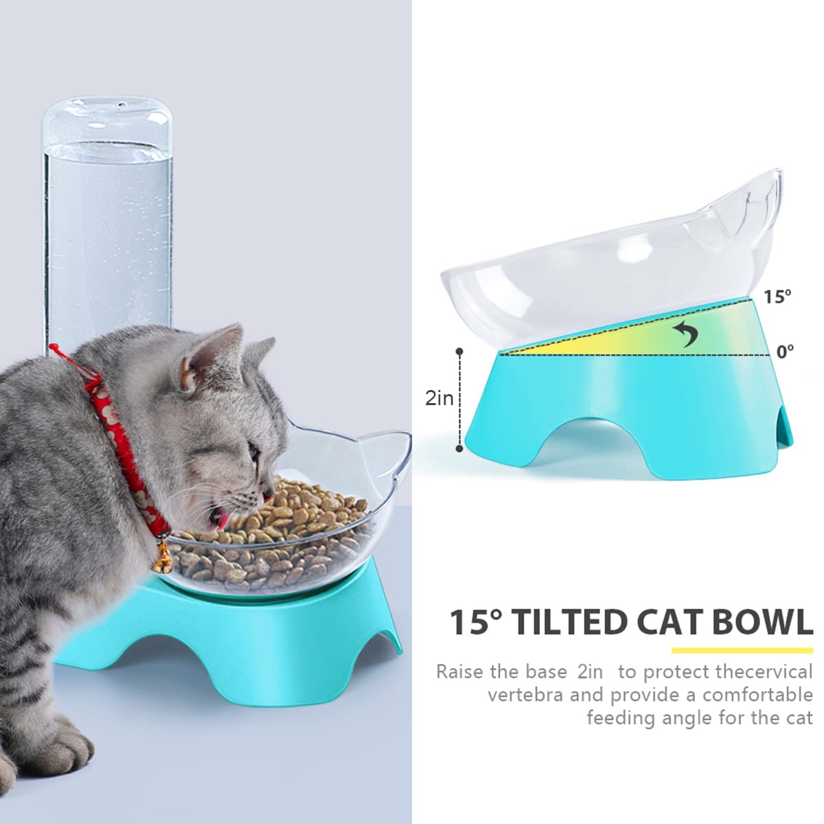 MILIFUN Double Pet Bowls - 15° Tilted Dog and Cat Food & Water Bowl Set with Automatic Waterer Bottle for Small to Medium Pets | Perfect for Home, Travel, and Outdoor Use