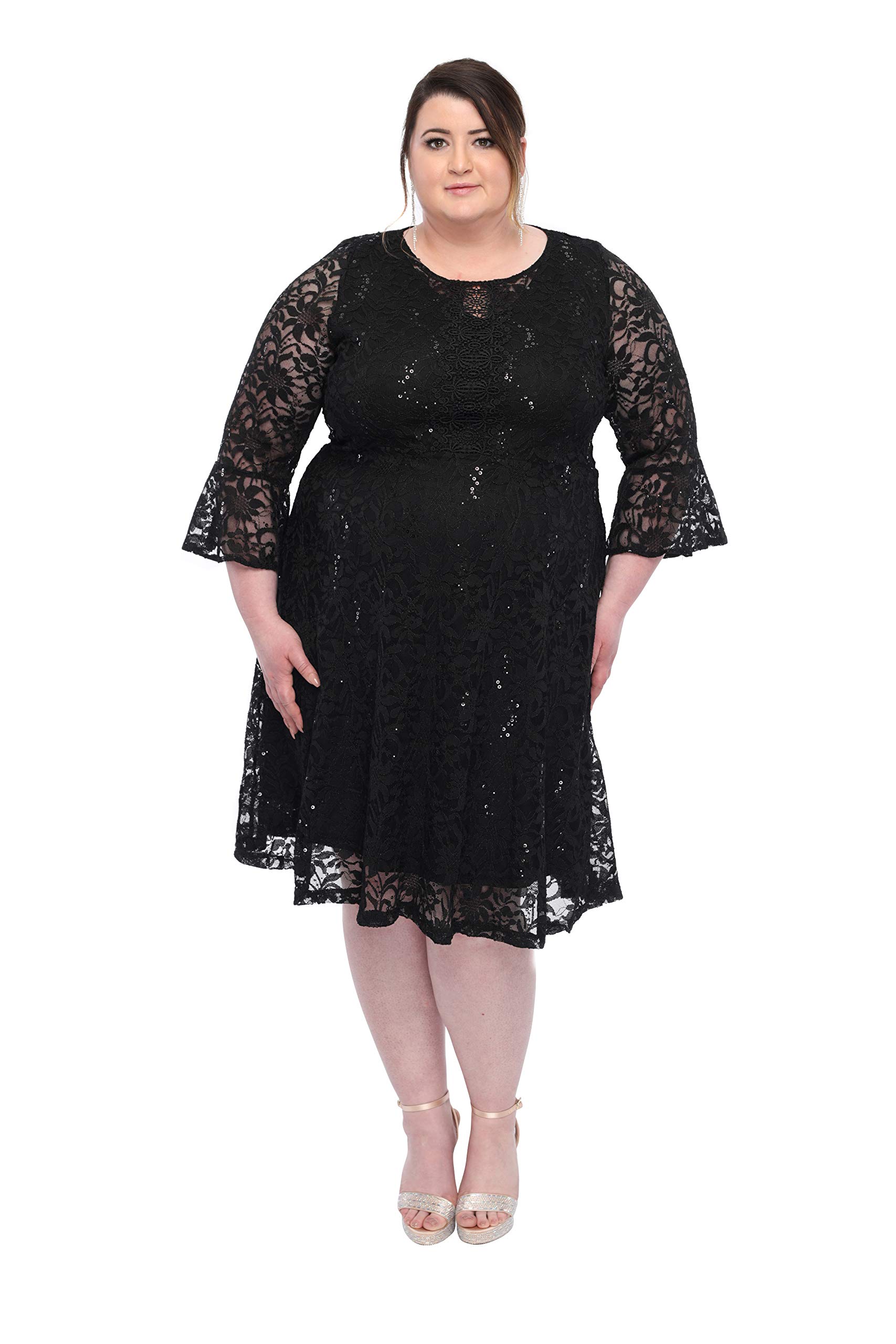 SLEEKTRENDS Plus Size Lace Cocktail Dress for Women | Elegant Crew Neck Formal Dress for Weddings, Parties & Special Occasions | Bridesmaid, Prom & Evening Wear