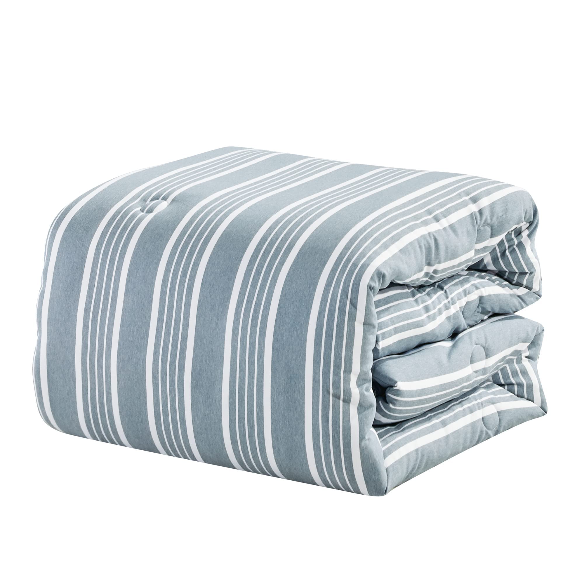 Luxury 7-Piece King/Cal-King Comforter Set with Shams & Cushions - Modern Elegant Blue Striped Geometric Embroidered Bedding Set | Perfect for Master Bedroom, Guest Room & Luxury Hotels (22162V-BLUE, King/Cal-King)