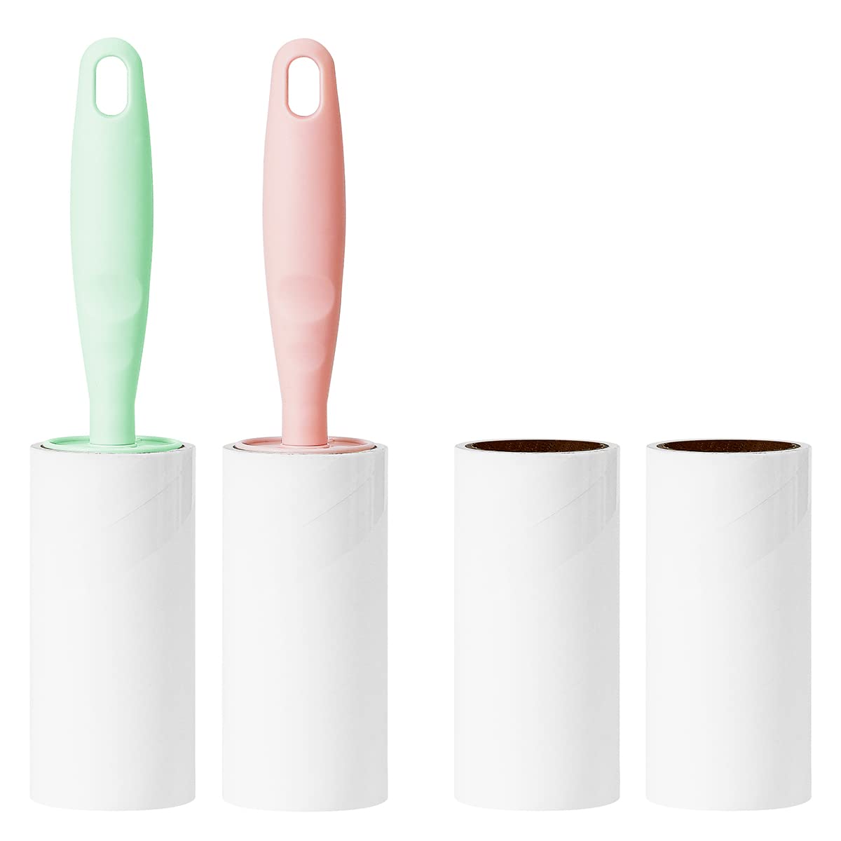 Extra Sticky Lint Rollers for Pet Hair Removal - 4 Pack with 2 Handles & 4 Refills (Pink/Green) - Dog Cat Hair Remover for Clothes, Furniture, Couch & Carpet - Perfect for Home, Office & Travel Use