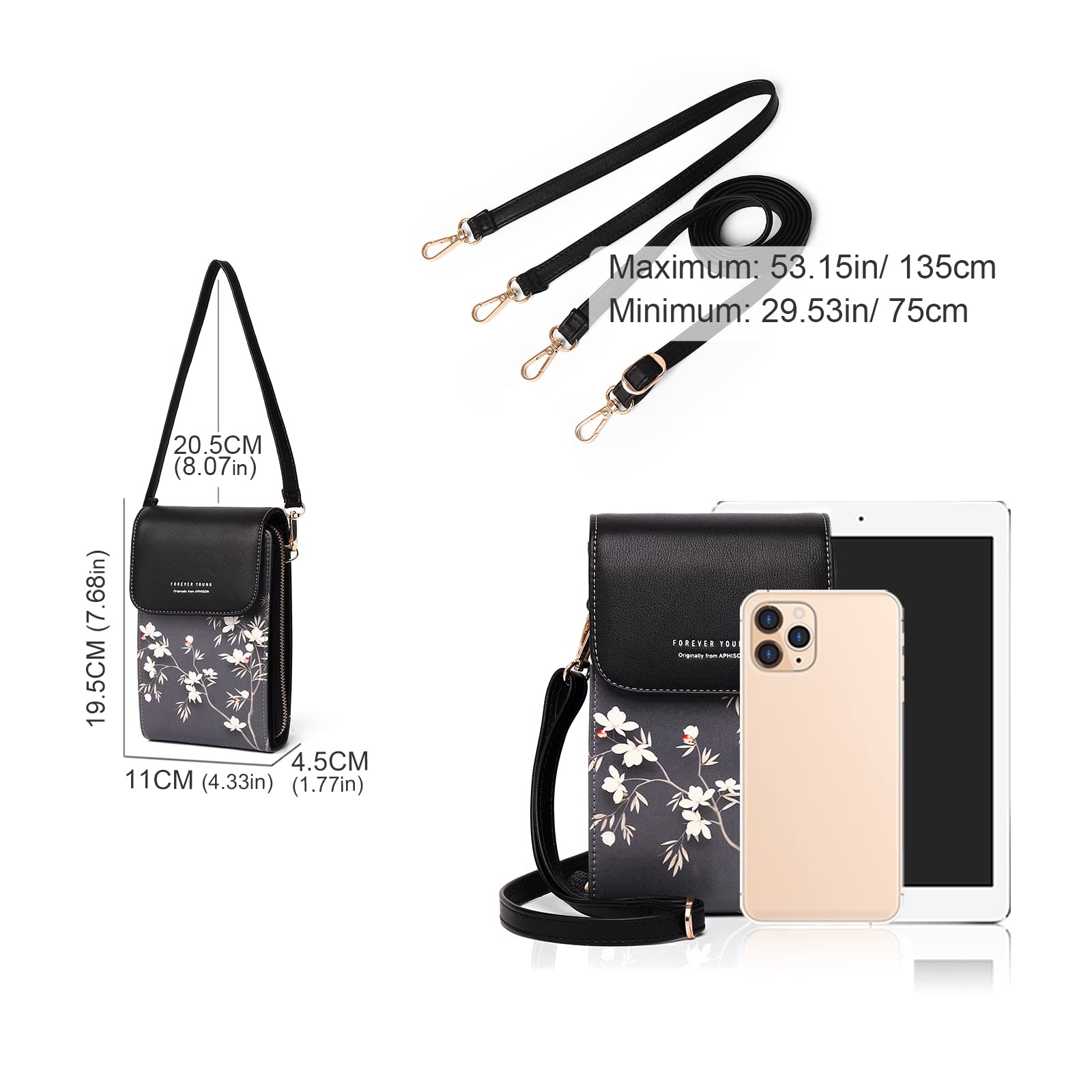 APHISON Women's Leather Crossbody Phone Purse with Butterfly Design - Stylish & Secure Cell Phone Bag for iPhone, Samsung - Perfect for Shopping, Travel & Daily Use