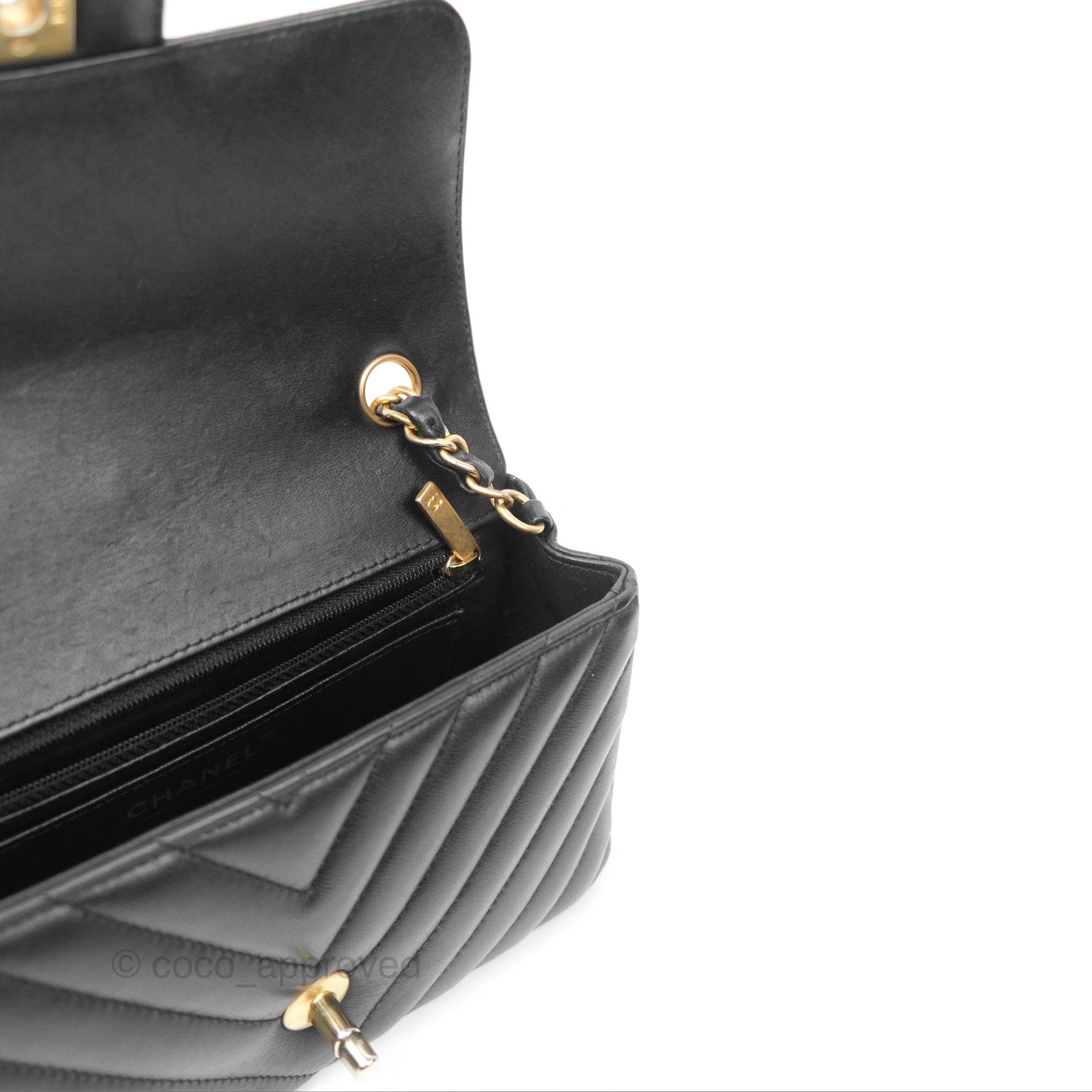 Chanel Chevron Mini Rectangular Bag - Black Lambskin Leather with Aged Gold Hardware | Luxury Crossbody Purse for Women, Perfect for Evening Events & Date Nights