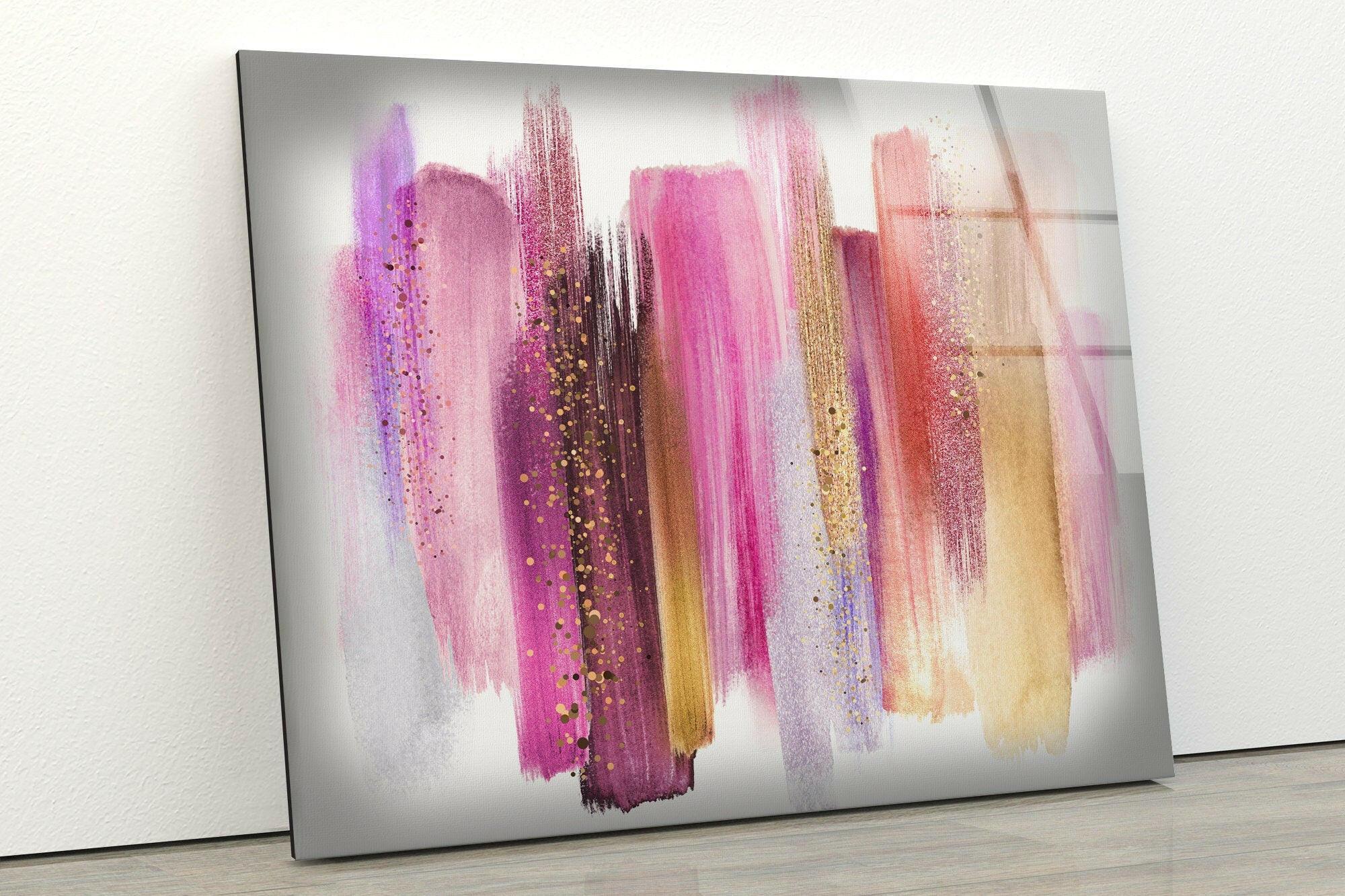 Abstract Alcohol Ink Pink Gold Glass Wall Art - Modern Home Decor for Living Room, Bedroom & Office - Unique Handmade Painting for Gifts