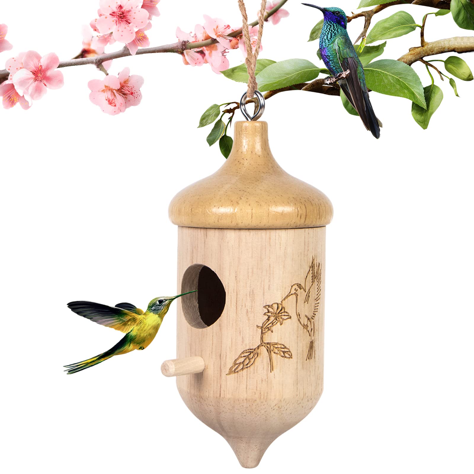 Wooden Hummingbird House for Outdoor Nesting - Handcrafted Garden Decoration & Unique Gardening Gift (1 Pack) - Perfect for Backyard Birdwatching and Nature-Inspired Home Decor