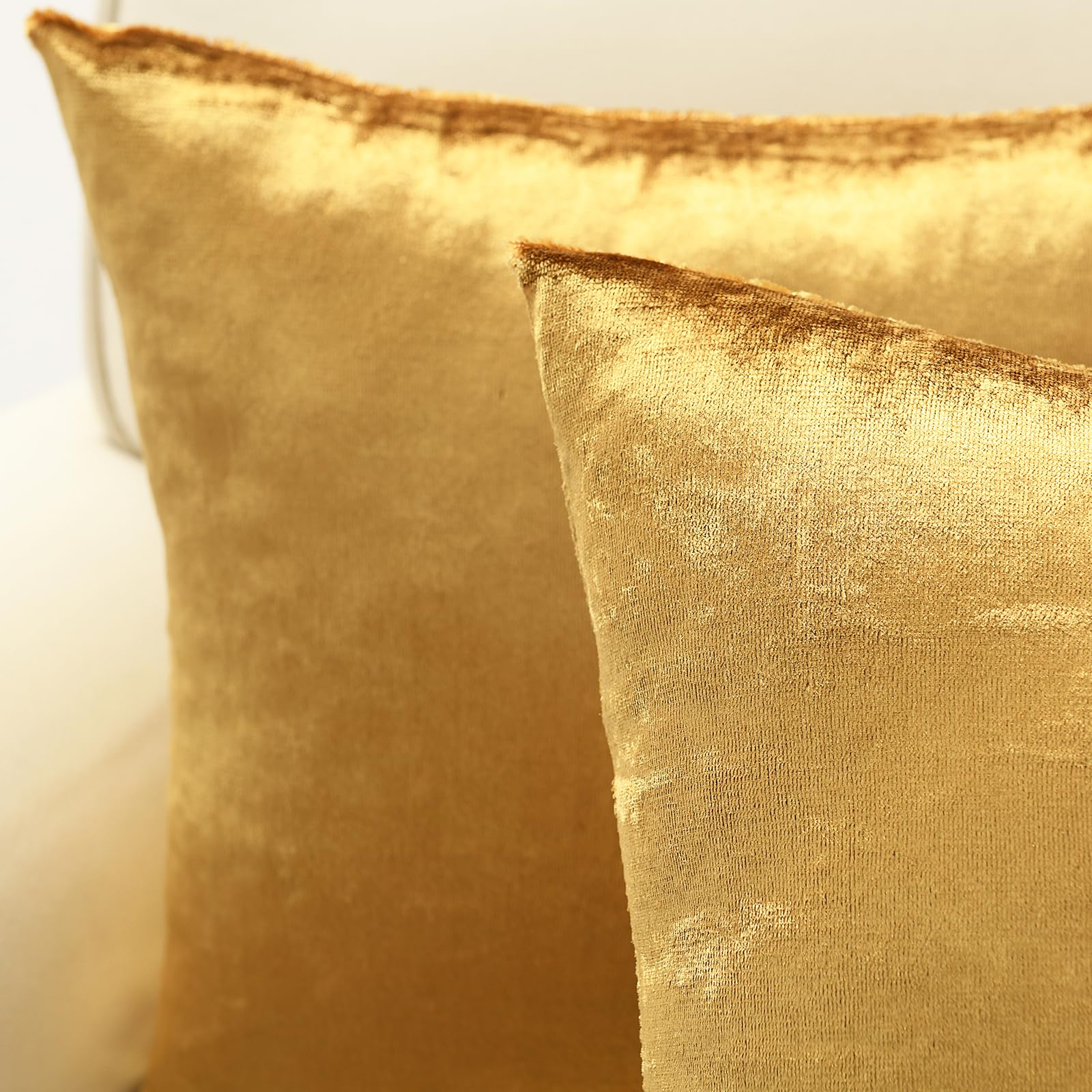 NordECO HOME Soft Velvet Decorative Throw Pillow Covers Set of 2 - 16x16 Inch Gold Cushion Covers for Bed, Sofa, Car & Home Decor | Luxury Living Room Accent Pillows & Cozy Bedroom Decor