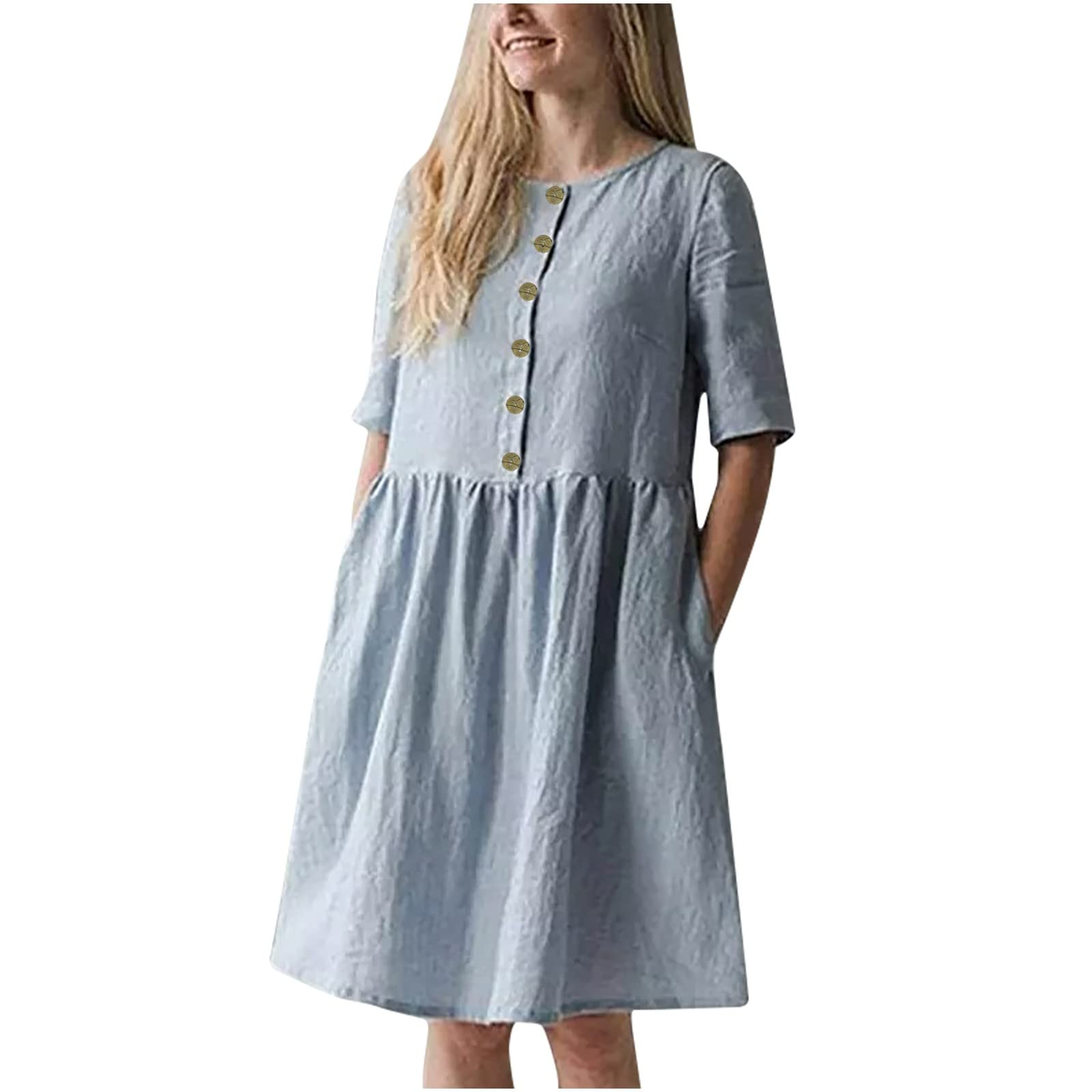 MIANHT Women's Summer Dresses - Floral Print Short Sleeve Button Down Pullover Dress for Wedding Guest, Beach Vacation & Casual Outings