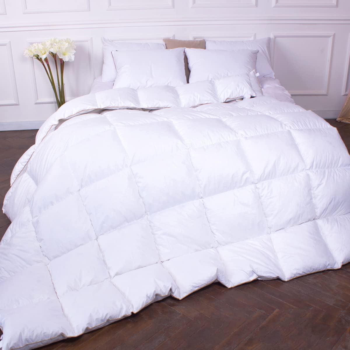 Premium White Feather Goose Down Comforter - 750 Fill Power, 2350g, 100% Natural Cotton Cover, Twin Size (White) - Ultra Warm Winter Bedding for Cozy Nights & Luxury Hotel-Style Comfort