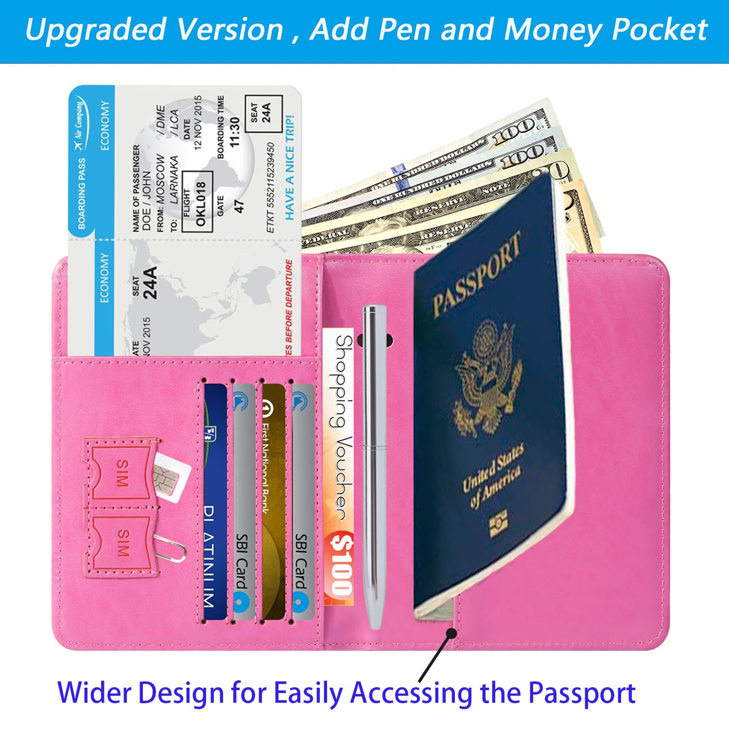 RFID Blocking Leather Passport Holder & Travel Wallet - Secure Card Case for Women & Men (Pink) | Perfect for International Trips, Airports & Daily Commute