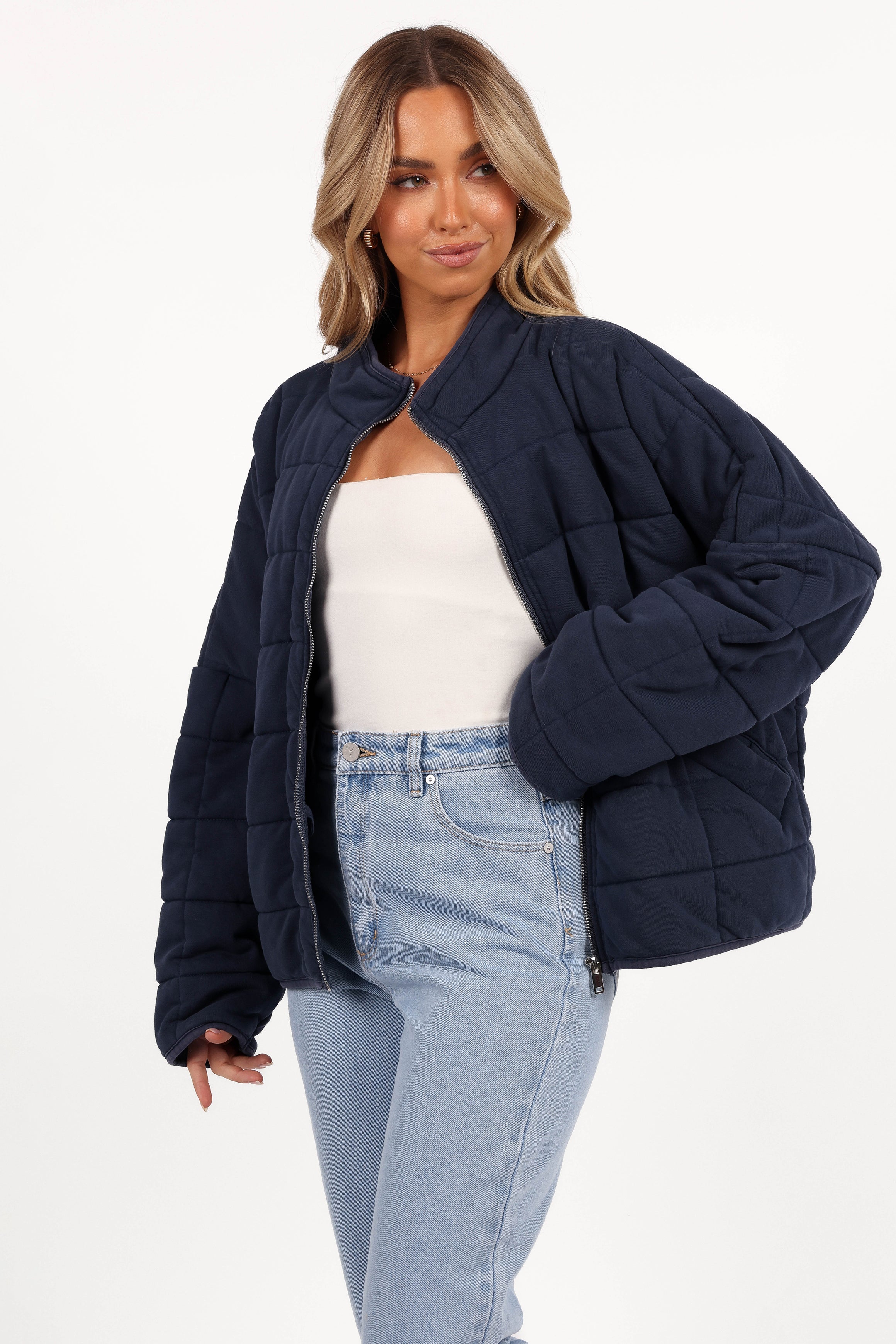 Alegra Quilted Jacket for Women - Navy Blue Lightweight Puffer Coat for Fall & Winter | Outdoor Activities, Casual Wear, Travel Essentials
