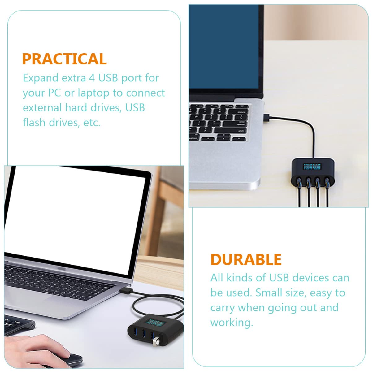 Homoyoyo 2-Pack USB 3.0 Hub with 4 Ports - High-Speed USB A Splitter Adapter for Laptop, PC, MacBook - Portable USB Port Expander for Charging, Data Transfer, Keyboard, Mouse - Perfect for Home Office & Travel