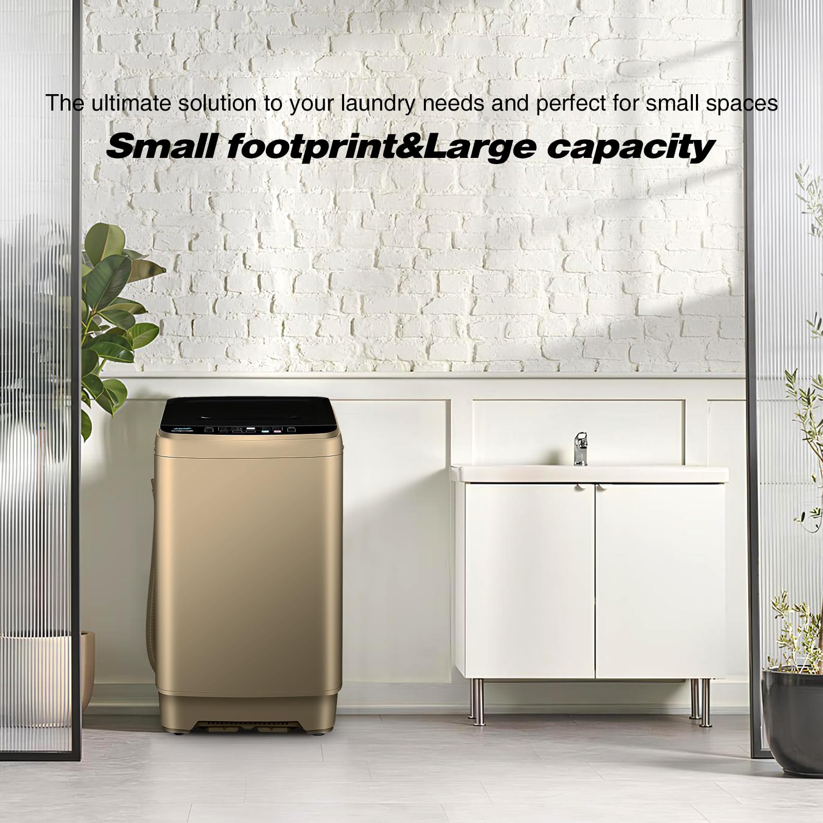 17.7lbs Full-Automatic Portable Washing Machine with LED Display - 10 Wash Programs for Apartment, Home, Dorm, RV - Compact & Energy Efficient (Gold) | Perfect for Small Spaces, Laundry Rooms & Mobile Living