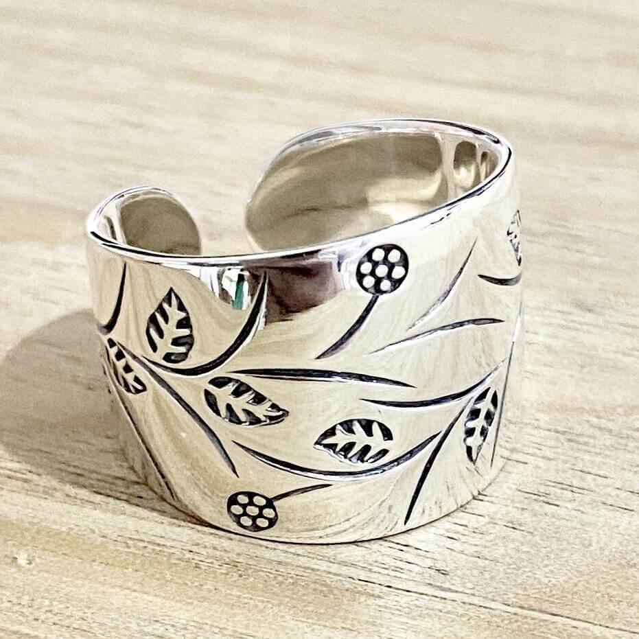 Laihas Garden Of Spring Cuff Sterling Silver Boho Ring - Elegant Handmade Jewelry for Women, Perfect for Boho Chic Style, Weddings & Everyday Wear