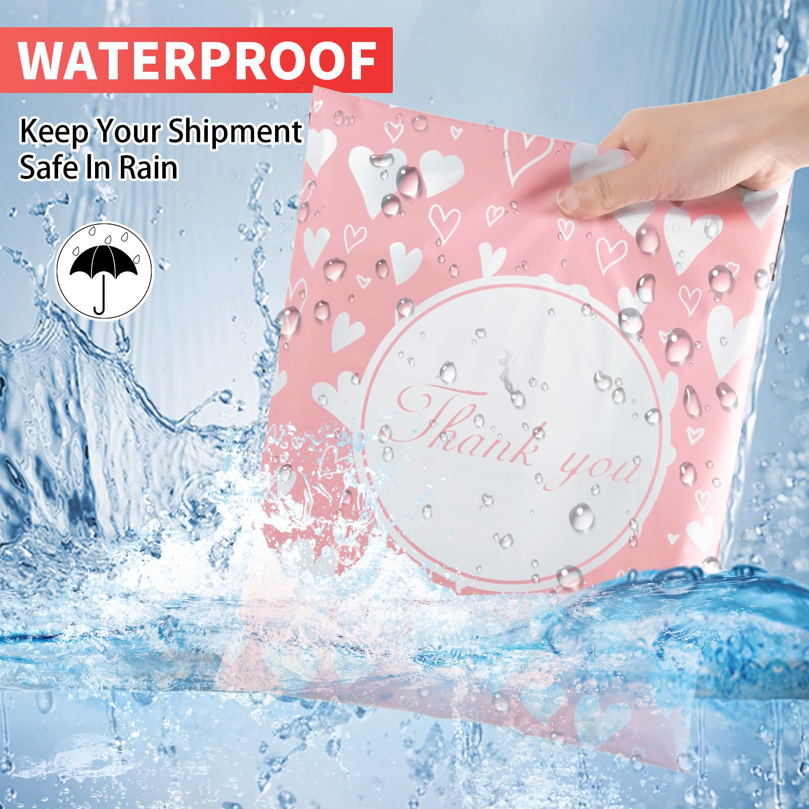 100PCS 10x13 Pink Heart Poly Mailers - Waterproof Shipping Bags, Mailing Envelopes for Ecommerce, Online Stores & Small Businesses - Perfect for Clothing, Jewelry & Lightweight Item Packaging