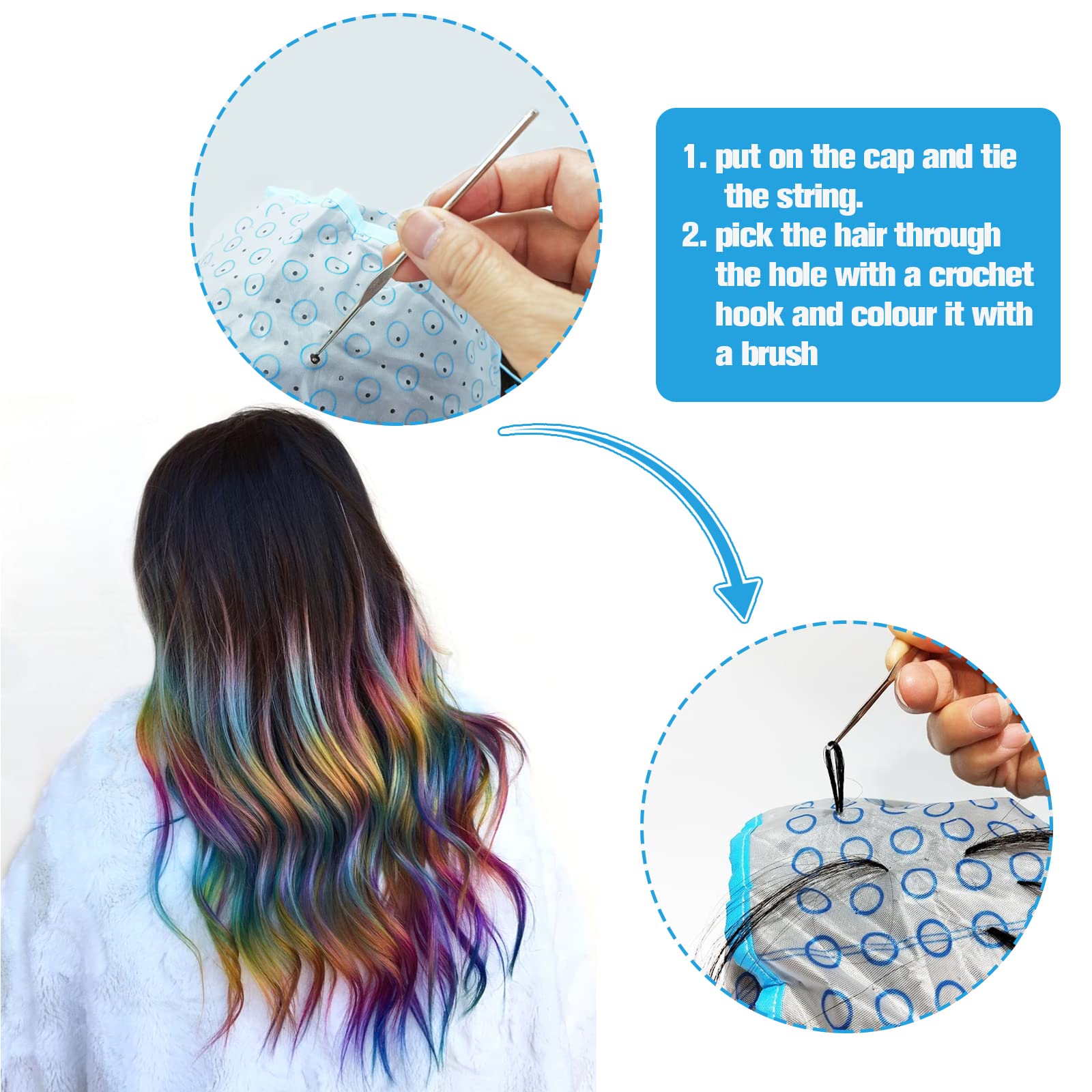 17 Pcs Professional Hair Highlighting Kit - Includes 6 Disposable Frosting Caps, 3 Iron Crochet Hooks, 2 Plastic Hooks, 2 Dye Brushes, 4 Hair Clips - Perfect for Salon & Home Hair Coloring