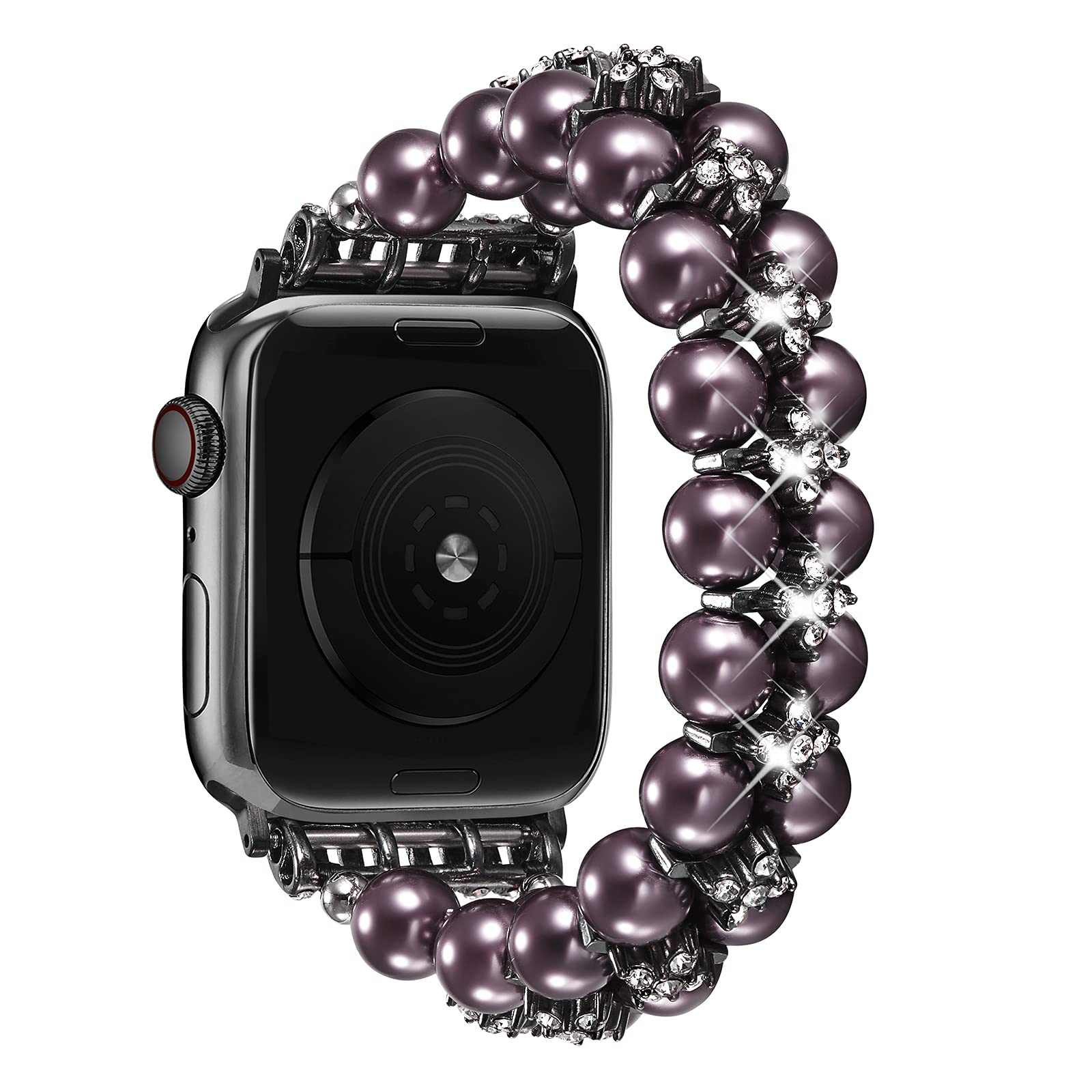 TOMMEIE Pearl Beaded Stretch Elastic Apple Watch Band for Women - Compatible with iWatch Series 8/7/6/SE/5/4/3/2/1/Ultra (38mm 40mm 41mm 42mm 44mm 45mm 49mm) - Bling Dressy Bracelet for Parties, Weddings & Special Occasions