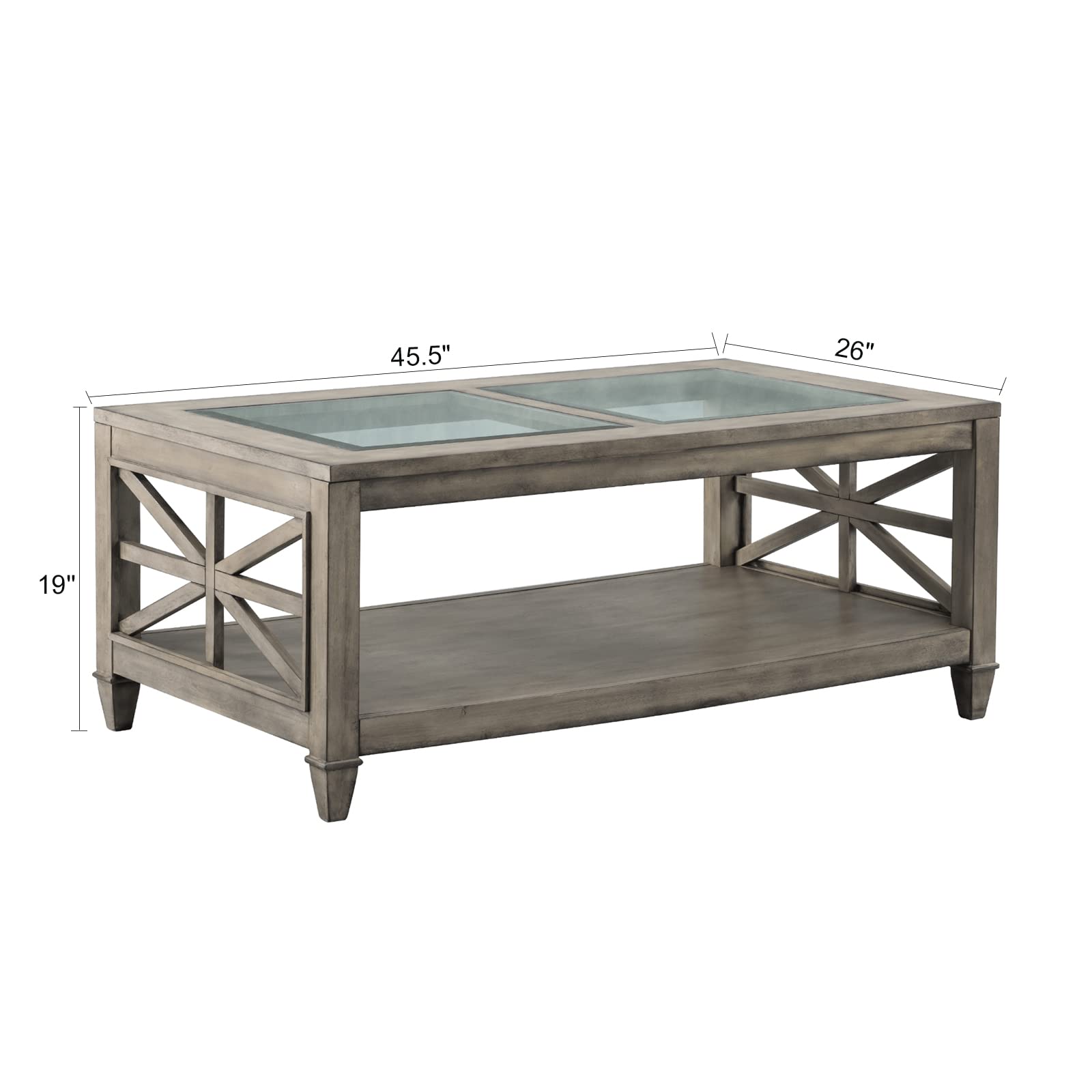 Solid Wood Coffee Table with Tempered Glass Top - 45.5