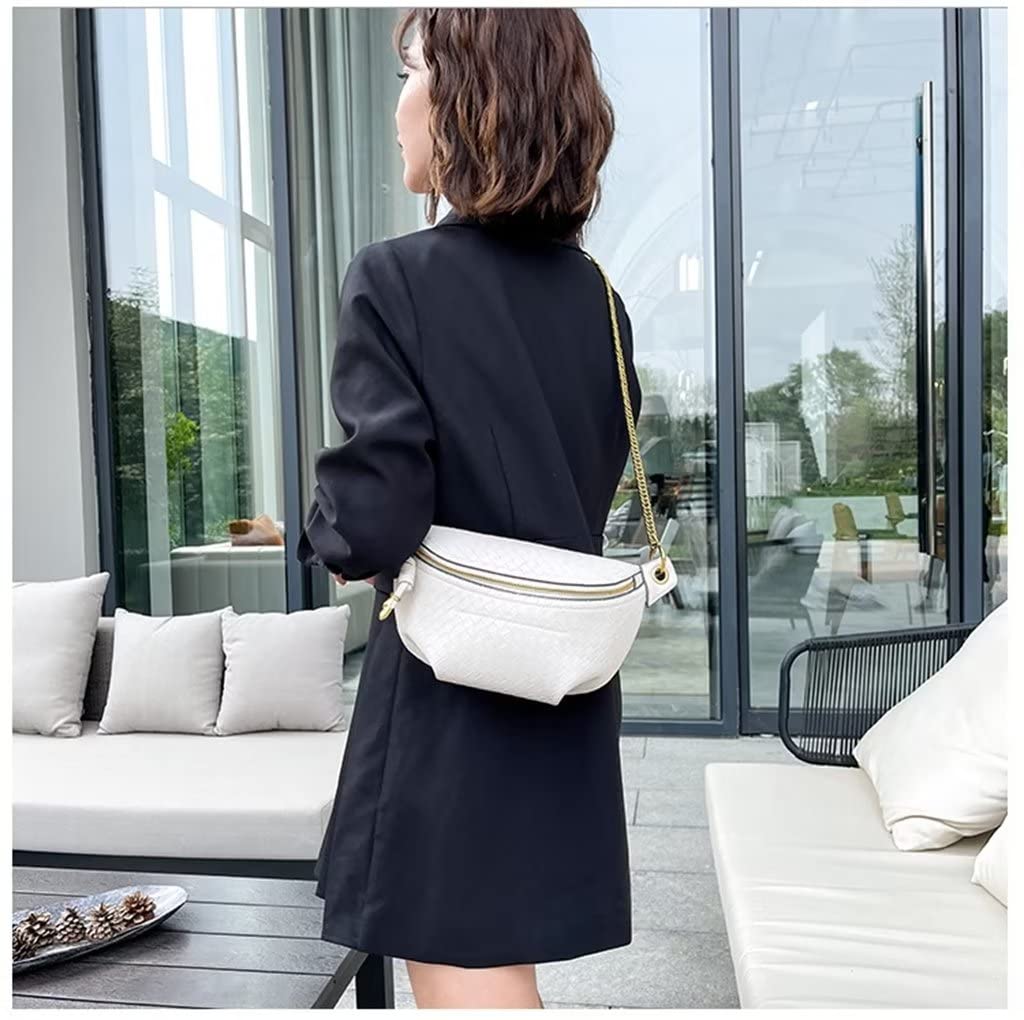 Women's PU Leather Crossbody Fanny Pack - Stylish Shoulder Bag with Weave Design for Travel, Running, and Everyday Use
