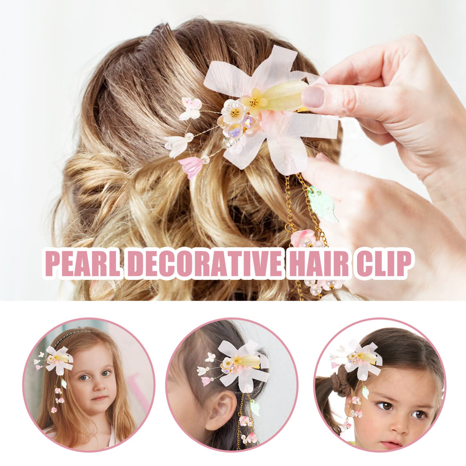 FOMIYES Pink Tassel Flower Hair Clips for Girls - 1 Pair Baby Hair Bows with Ribbon, Infant Hair Accessories for Parties, Weddings & Costumes