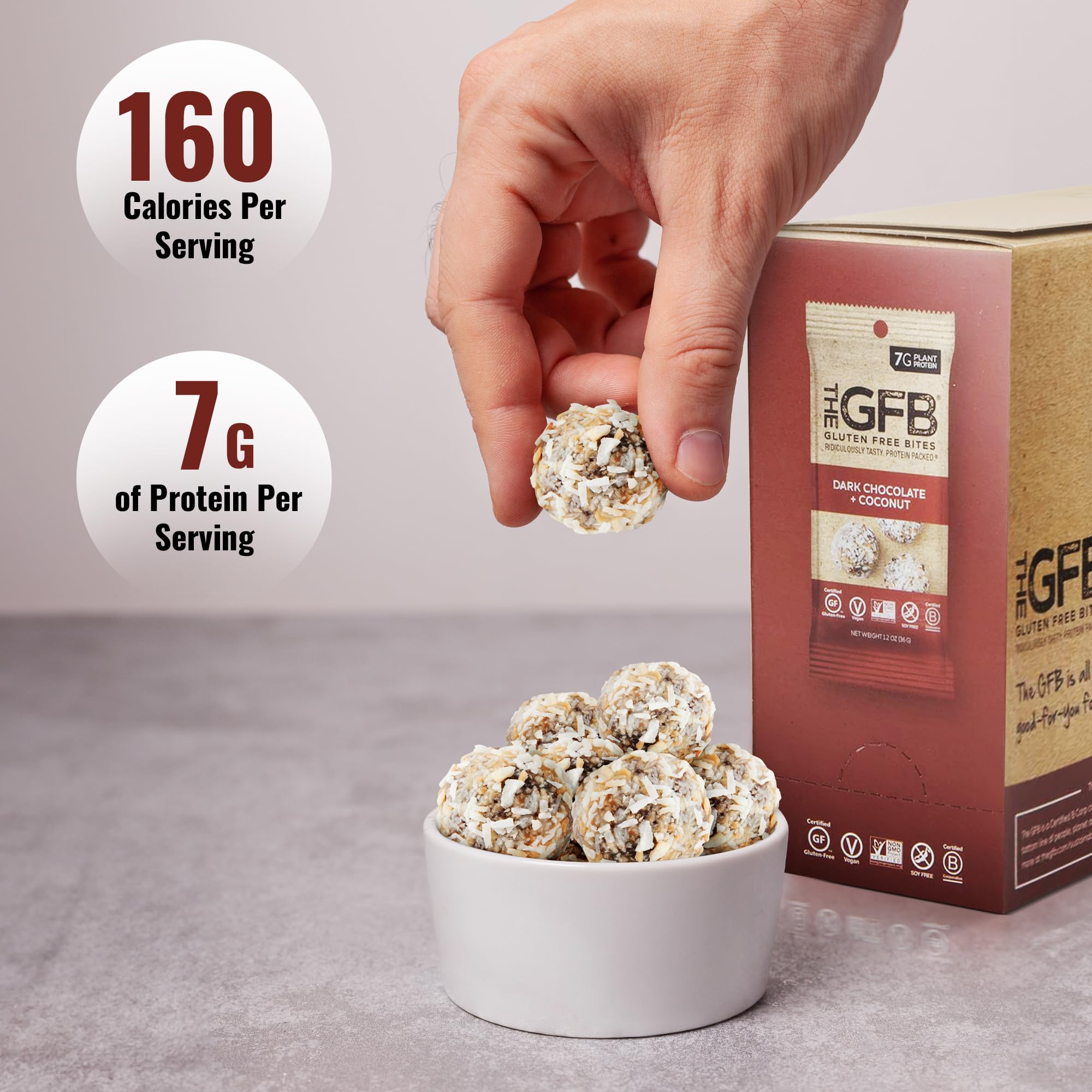 GFB Dark Chocolate Coconut Protein Bites - Gluten Free, Vegan, Plant-Based Protein Snacks, Non-GMO, Sustainably Made - Healthy Energy Balls for Workouts, Hiking & On-the-Go Snacking, 1.2oz (10 Count)