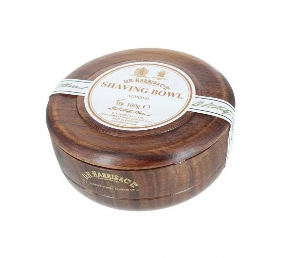 D.R. Harris Almond Shaving Soap in Mahogany Bowl - Luxury Wet Shaving for Men - Perfect for Traditional Shaving Rituals & Grooming Gifts