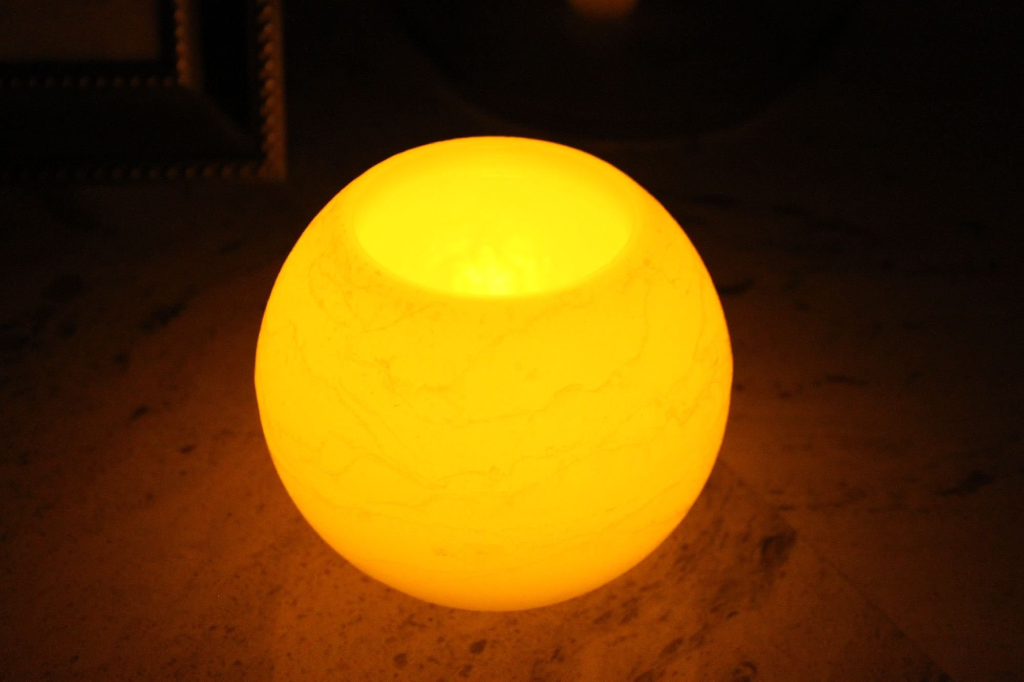6 Inch Round Wax Sphere LED Flameless Candle - 5 Hour Timer & Super Long Battery Life (Includes AA Batteries) - Perfect for Home Decor, Weddings, and Romantic Dinners