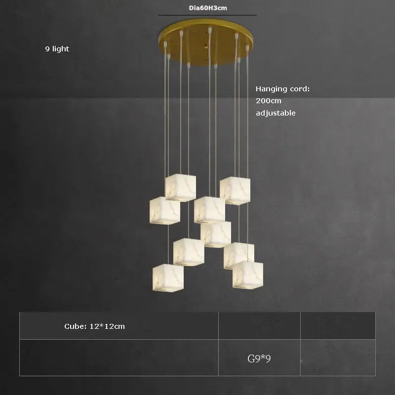 White Marble LED Cube Chandelier - 7/9/18/25/36 Lights Modern Ceiling Fixture for Dining Room, Living Room & Bedroom Lighting